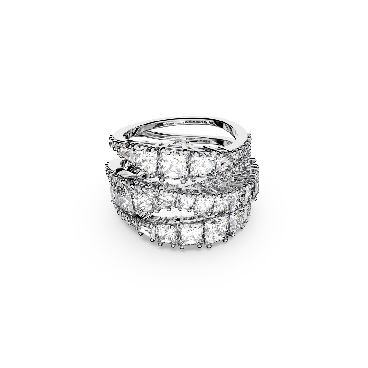 Swarovski Twist Wrap ring, Mixed cuts, White, Rhodium plated