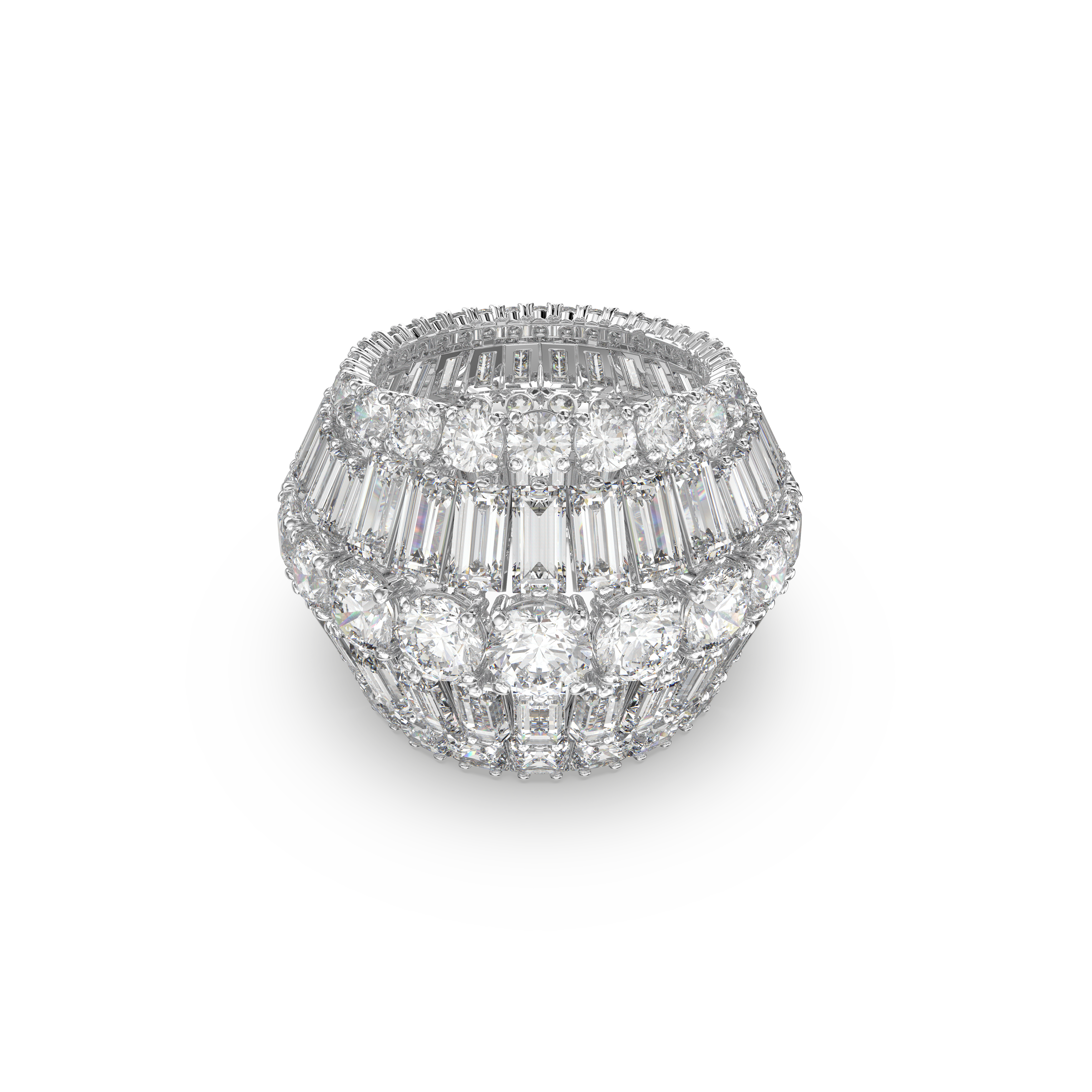 Swarovski Hyperbola cocktail ring, Mixed cuts, White, Rhodium plated 5598341