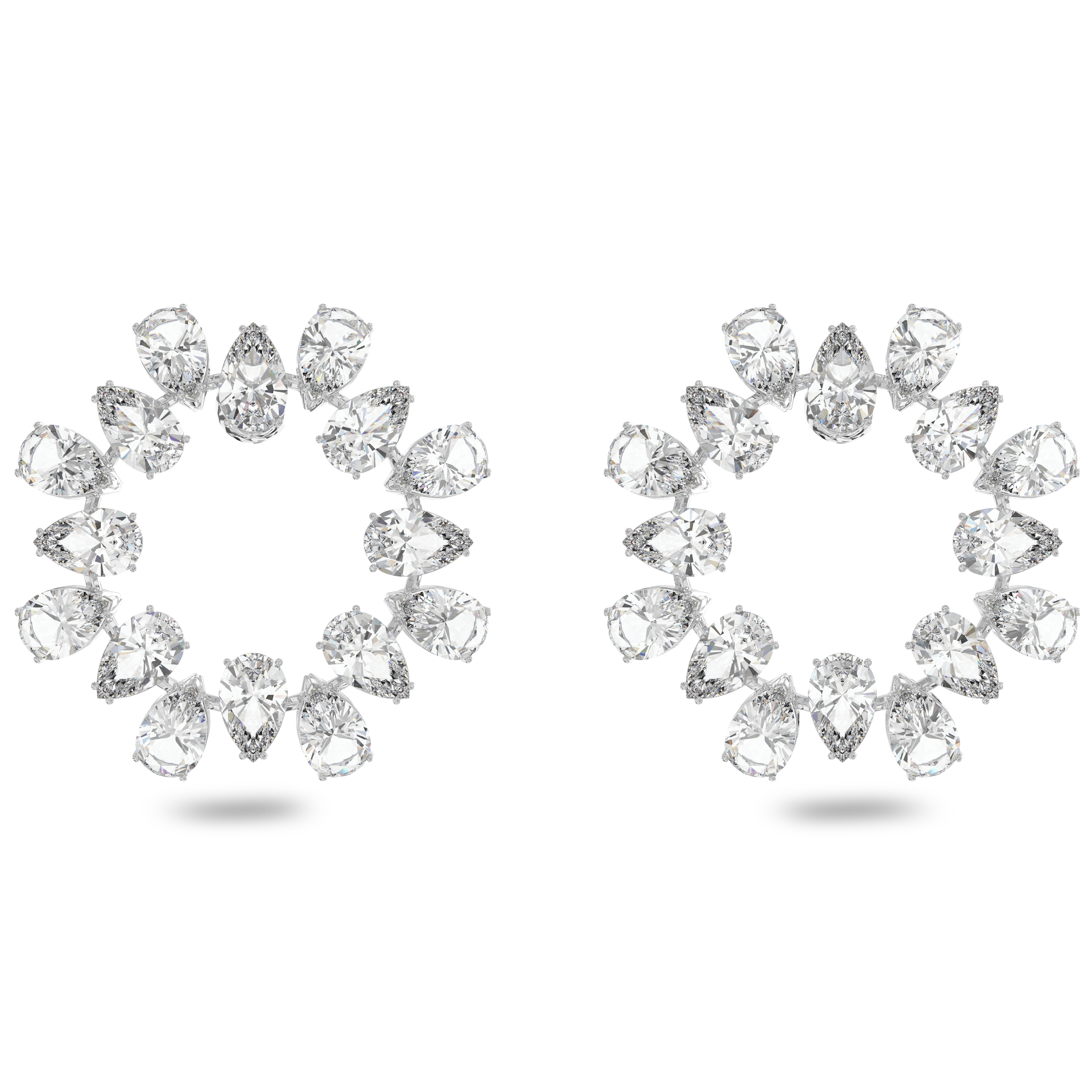 Swarovski Matrix hoop earrings, Pear cut, White, Rhodium plated 5601509