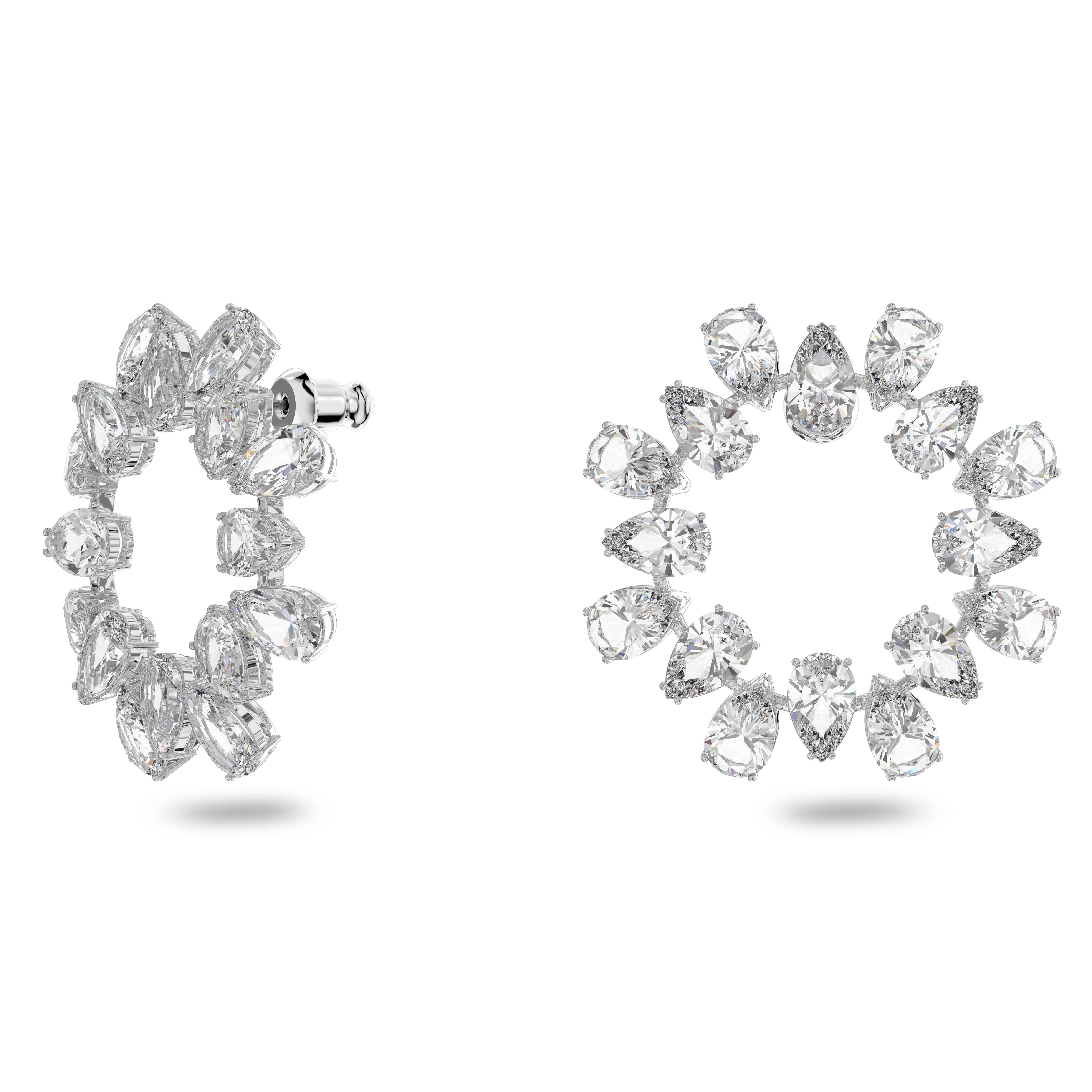 Swarovski Matrix hoop earrings, Pear cut, White, Rhodium plated 5601509