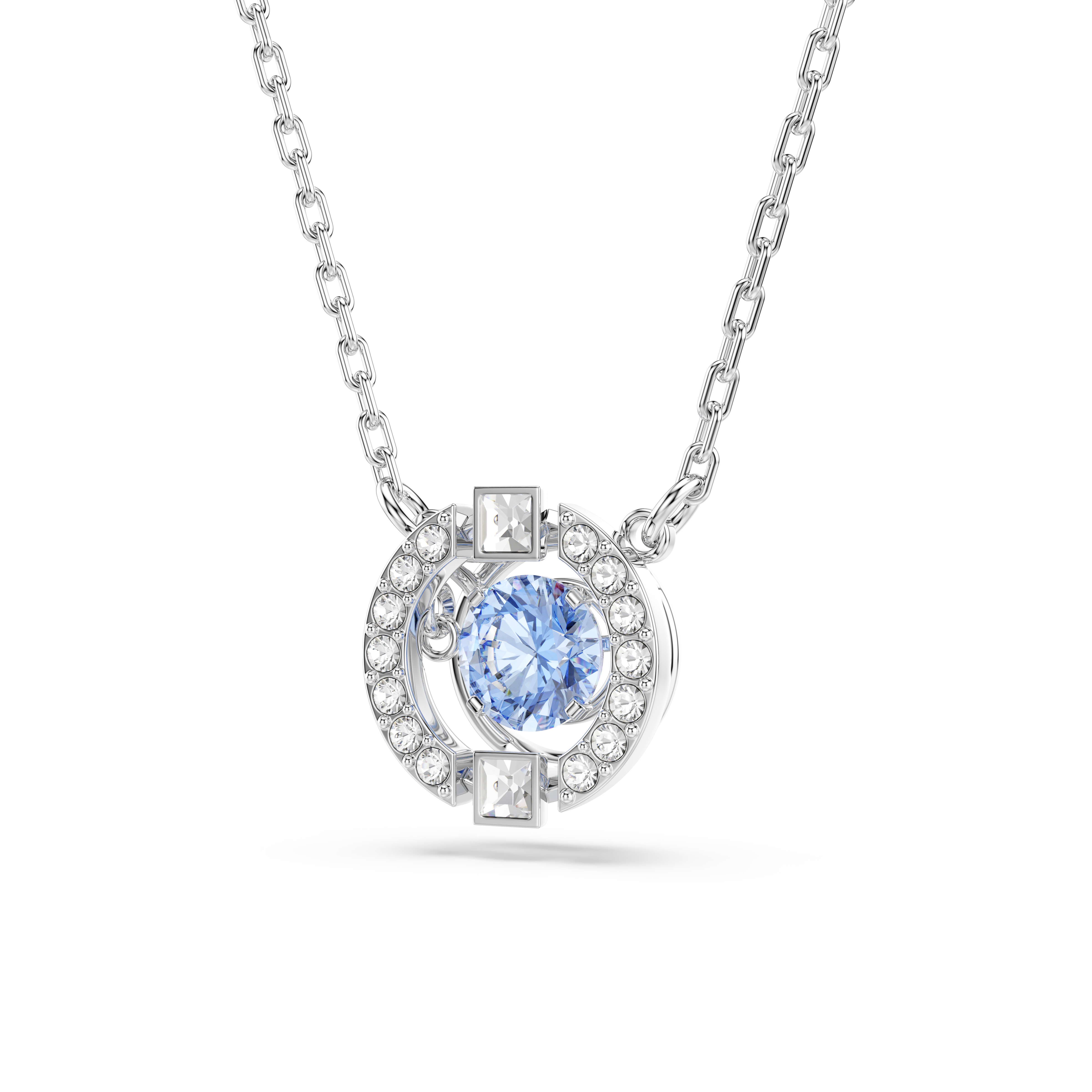Swarovski Una necklace, Round cut, Blue, Rhodium plated 5604195