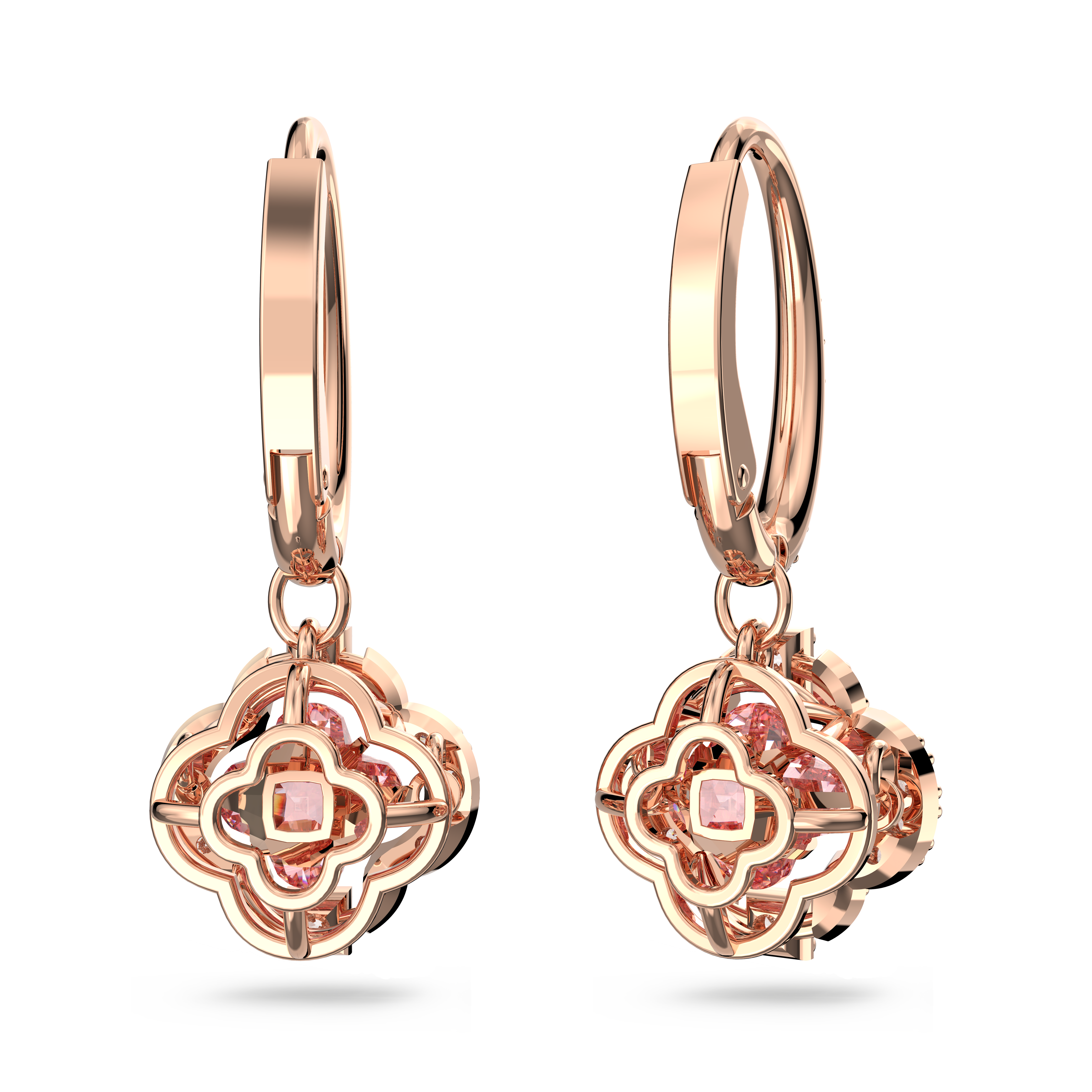 Swarovski Una drop earrings, Clover, Pink, Rose gold-tone plated 5604198
