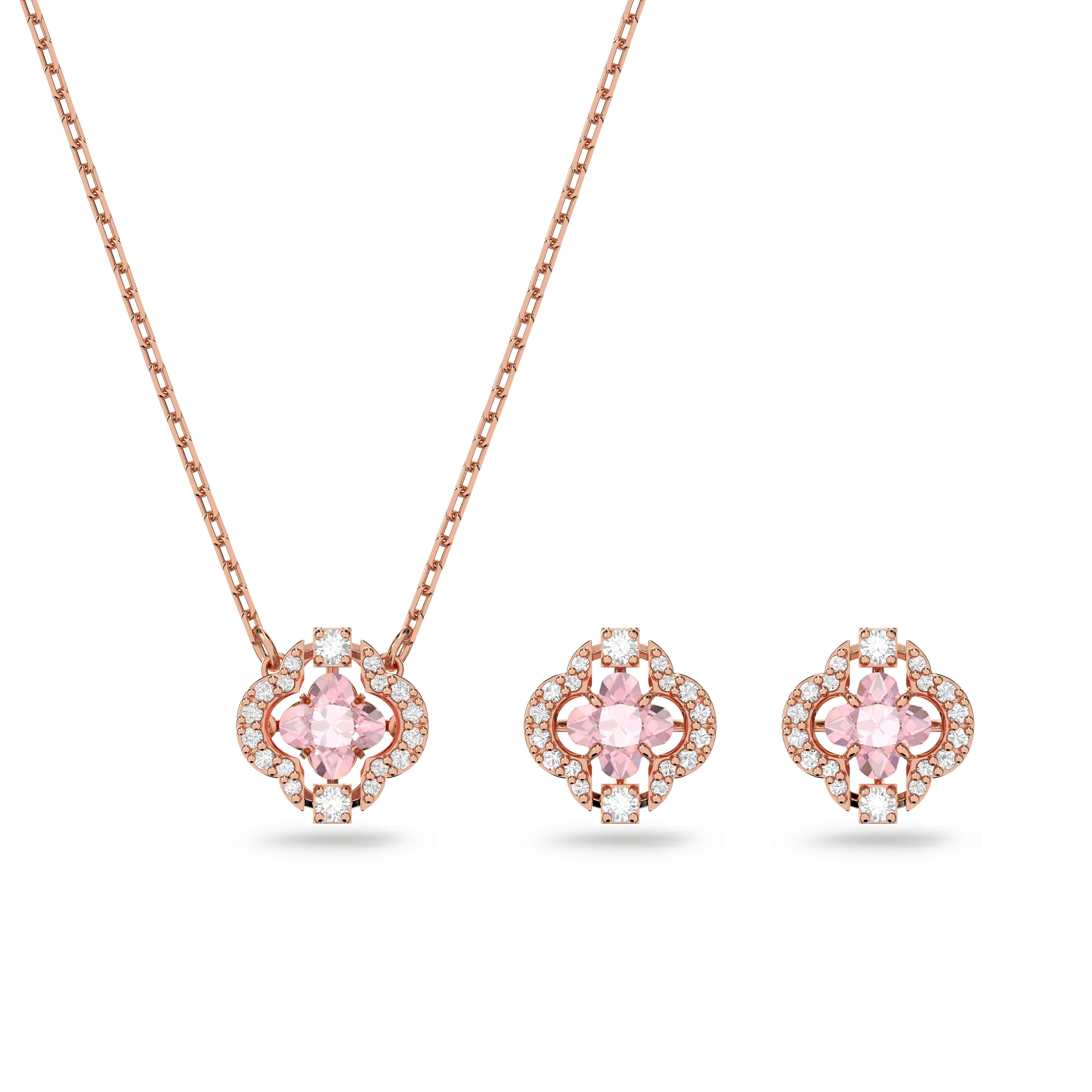 Swarovski Una set, Mixed cuts, Clover, Pink, Rose gold-tone plated 5604204