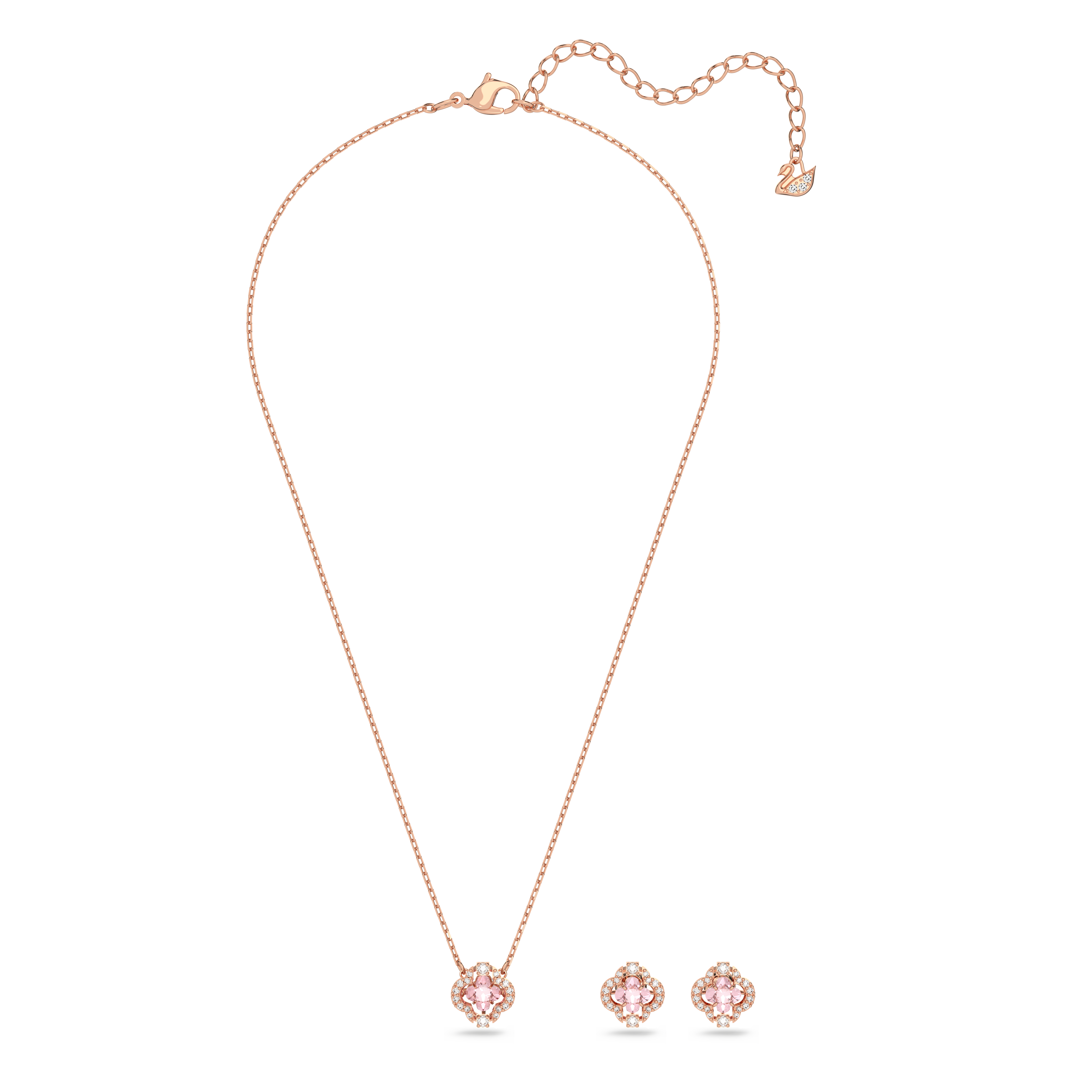 Swarovski Una set, Mixed cuts, Clover, Pink, Rose gold-tone plated 5604204