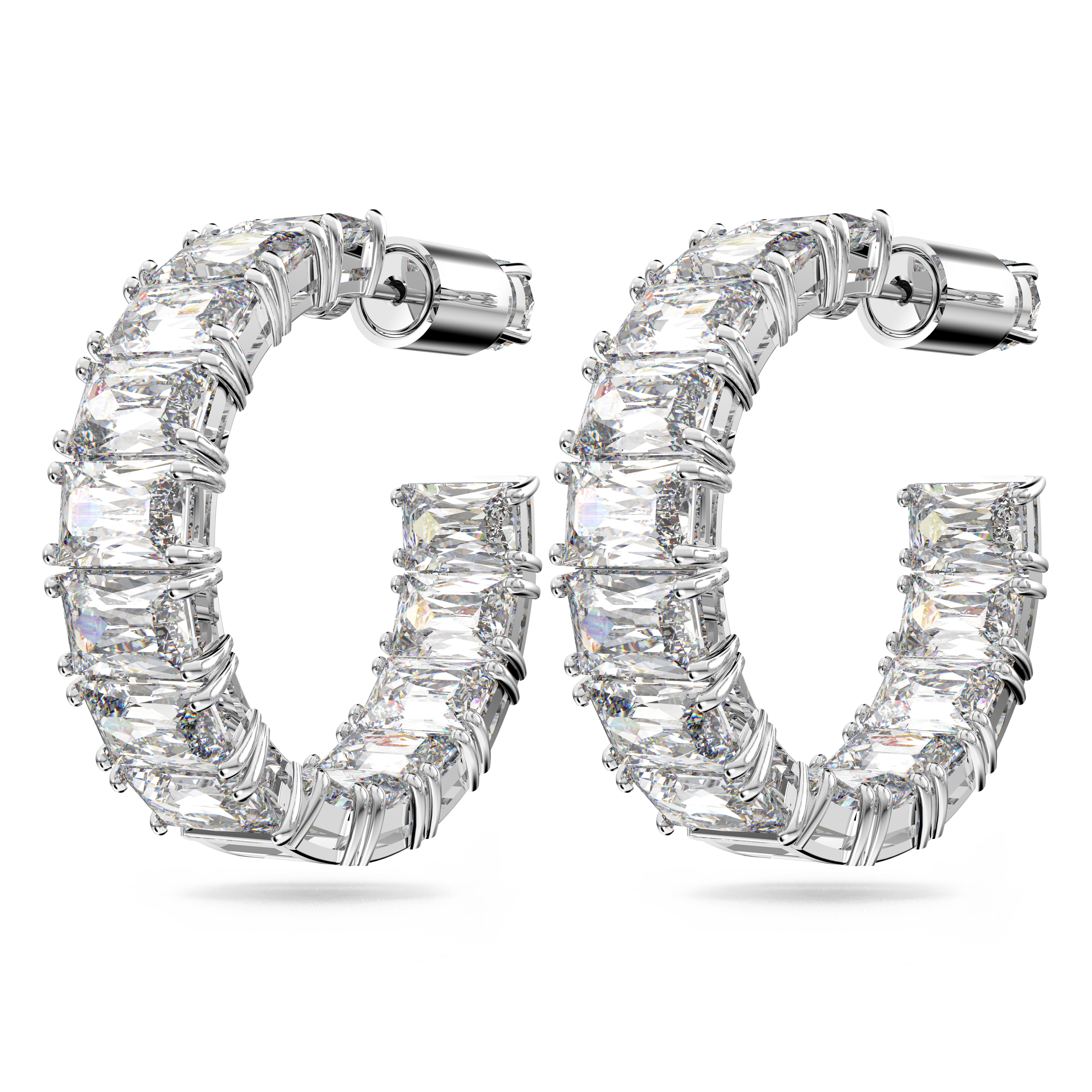 Swarovski Matrix hoop earrings, Octagon cut, White, Rhodium plated 5612673