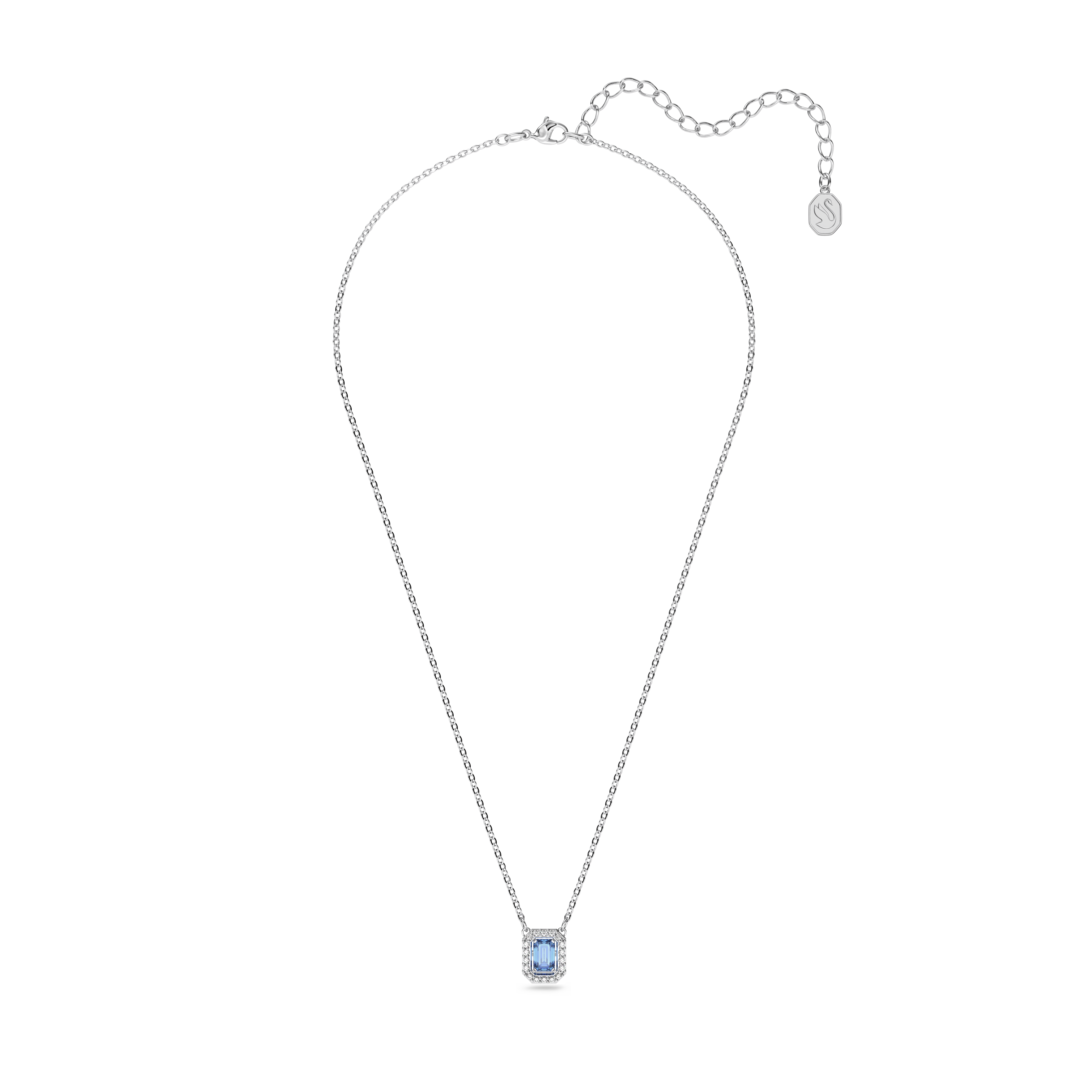 Swarovski Una necklace, Octagon cut, Blue, Rhodium plated 5614926