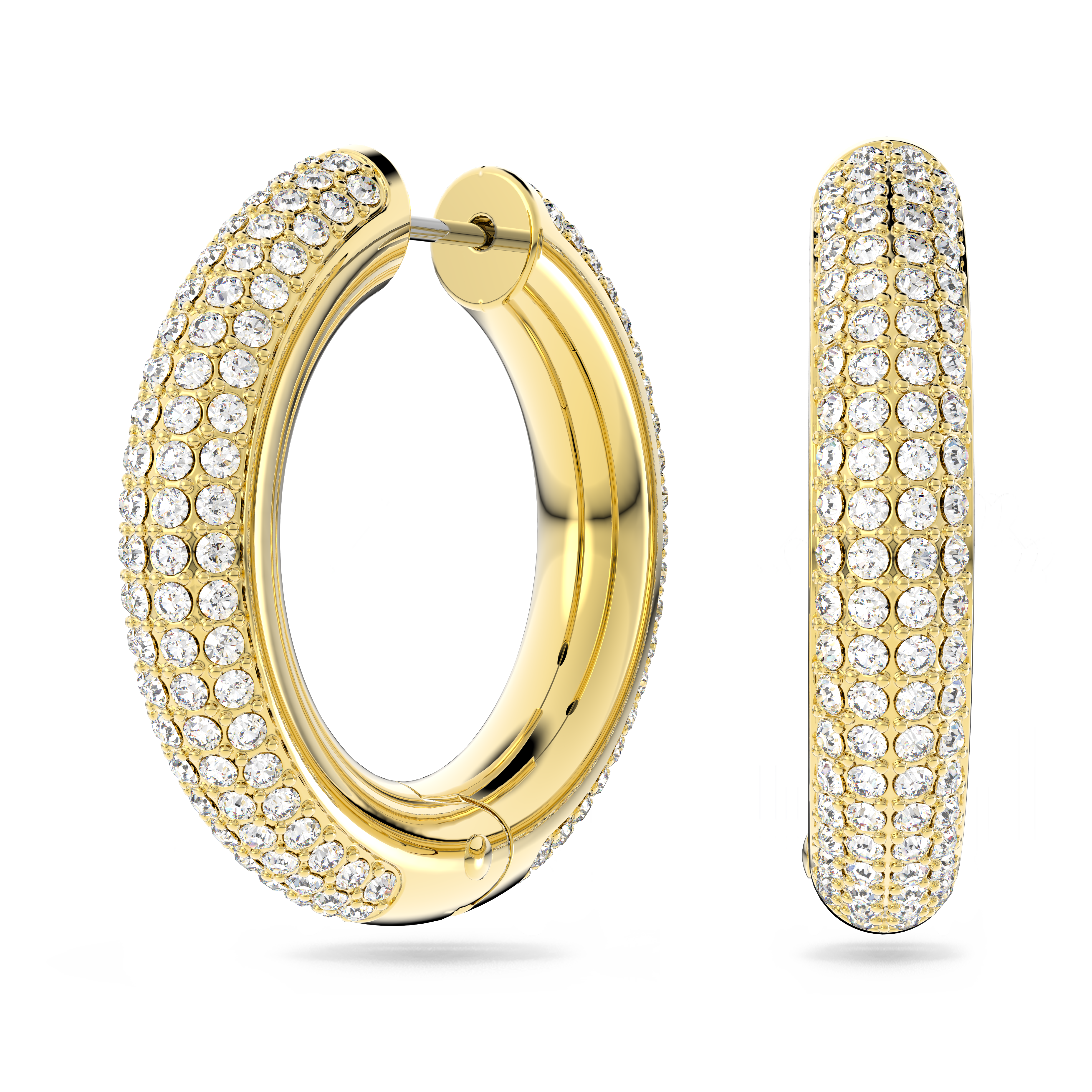 Swarovski Dextera hoop earrings, Medium, White, Gold-tone plated 5618305