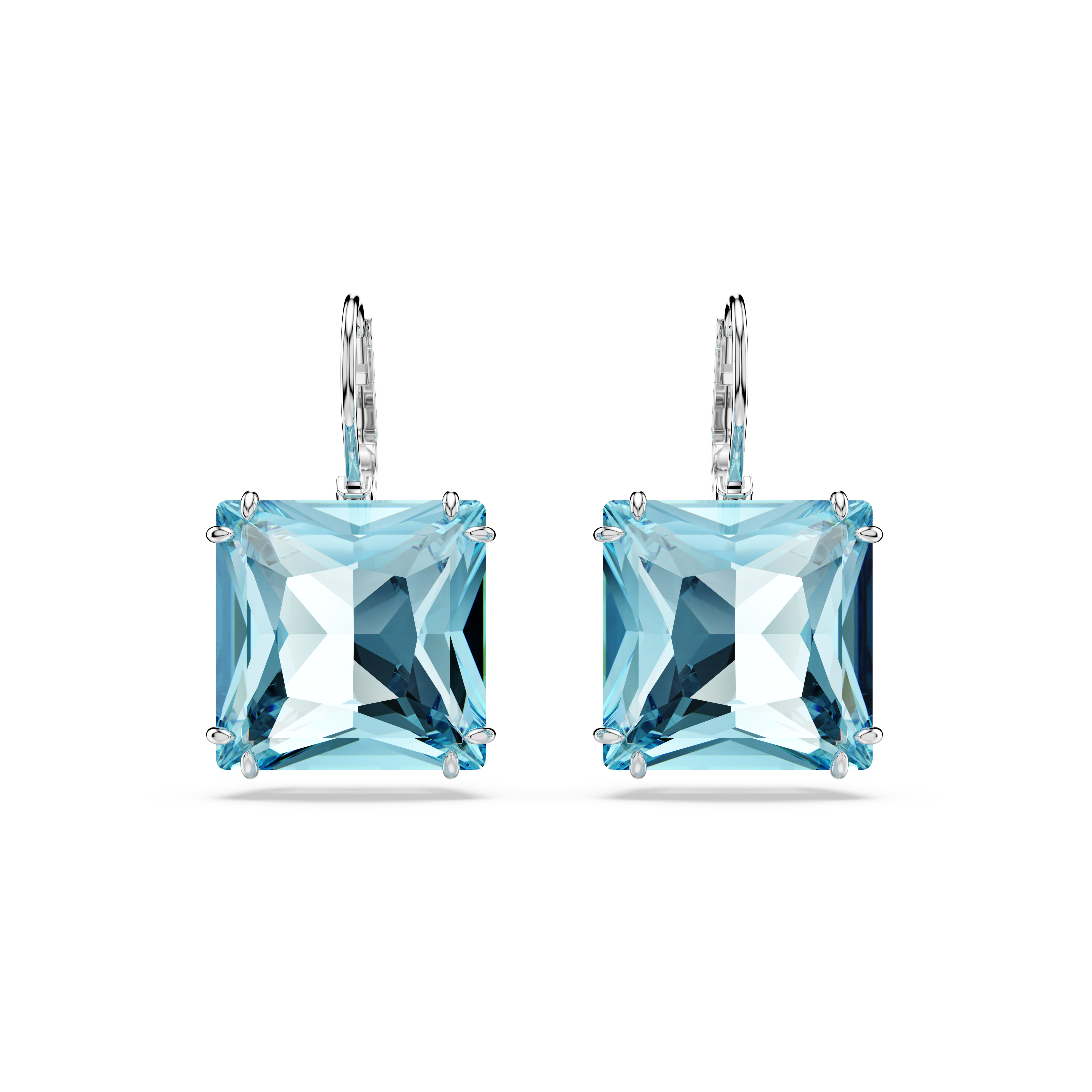 Swarovski Millenia drop earrings, Square cut, Blue, Rhodium plated 5619472