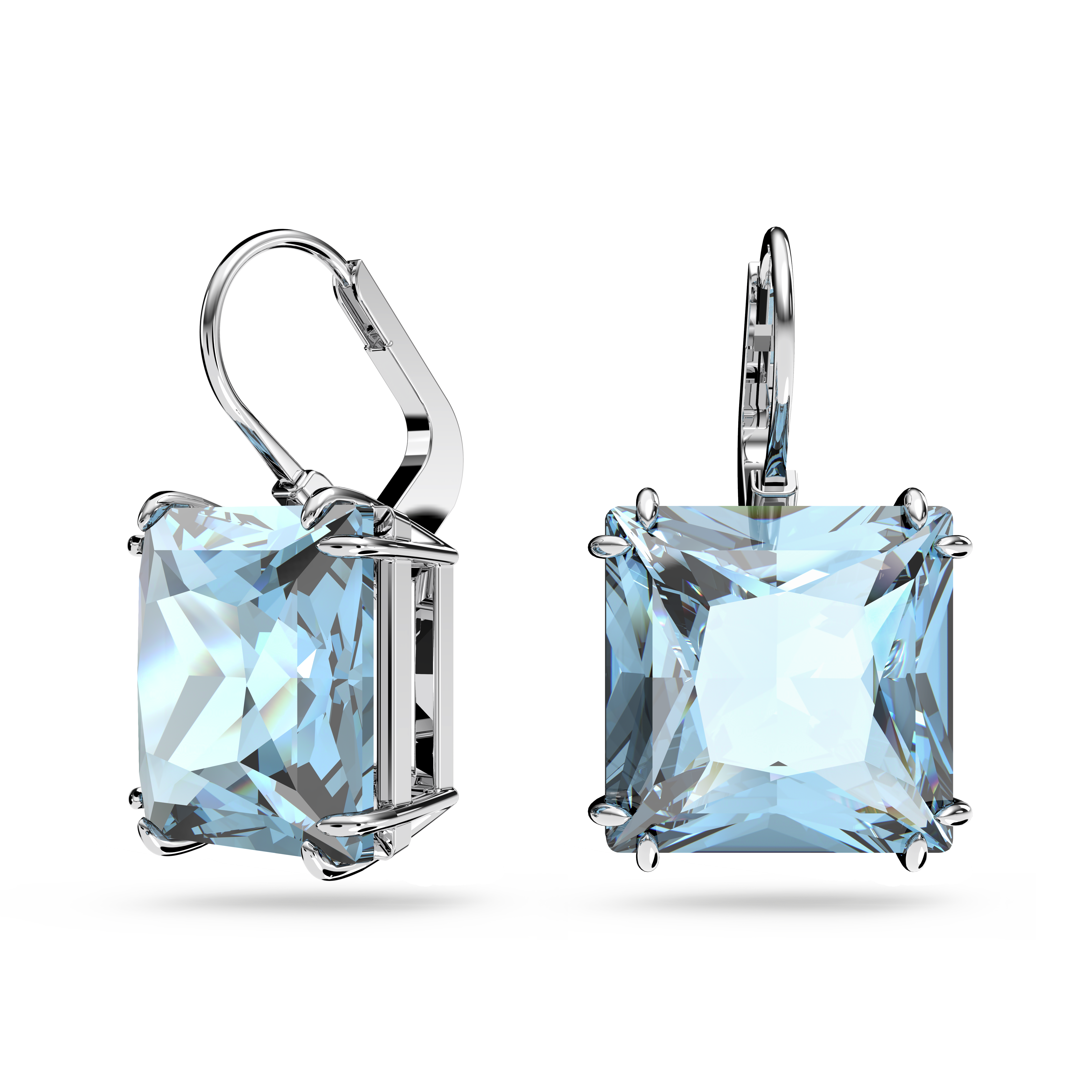 SWAROVSKI MILLENIA DROP EARRINGS, SQUARE CUT, BLUE, RHODIUM PLATED 5619472