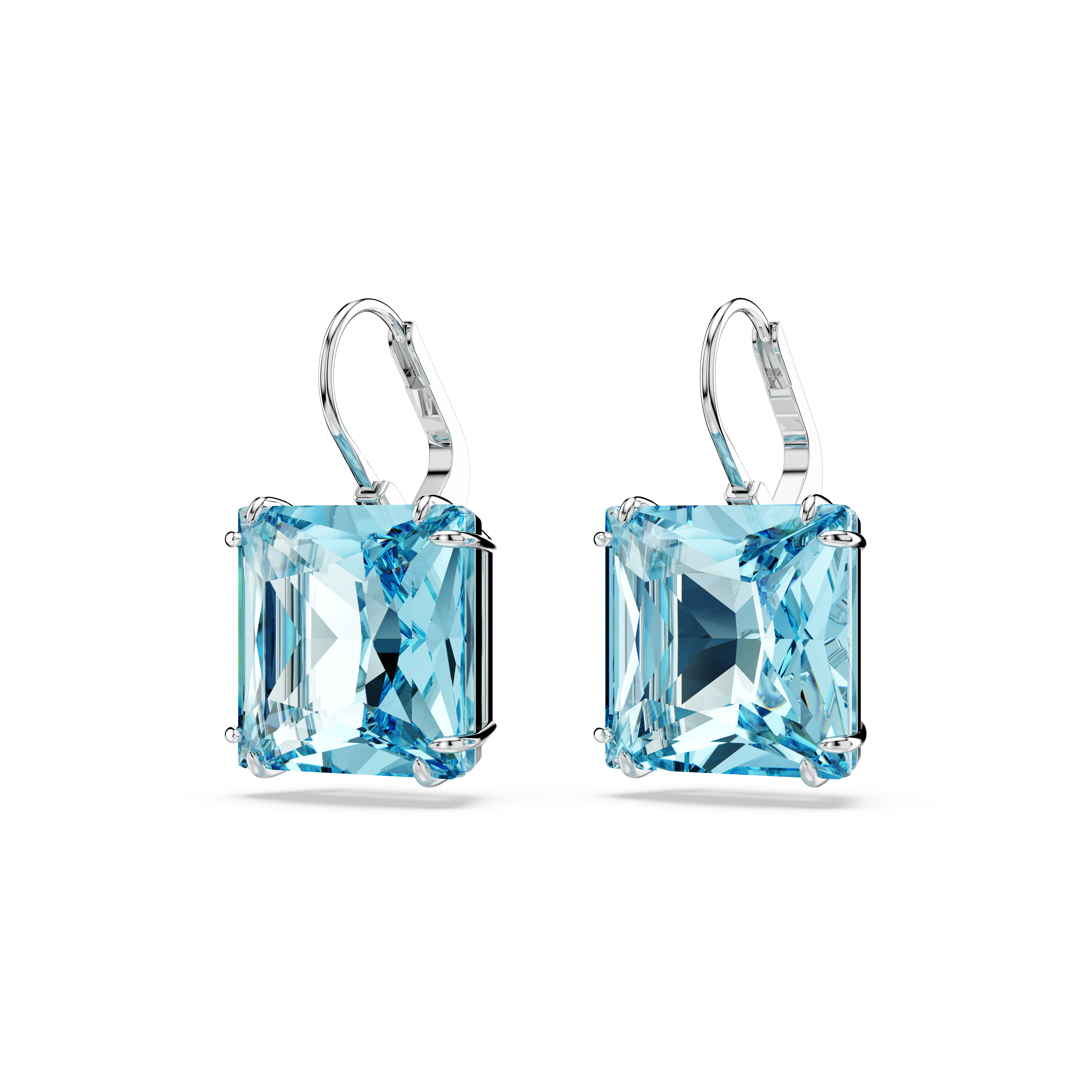 Swarovski Millenia drop earrings, Square cut, Blue, Rhodium plated 5619472