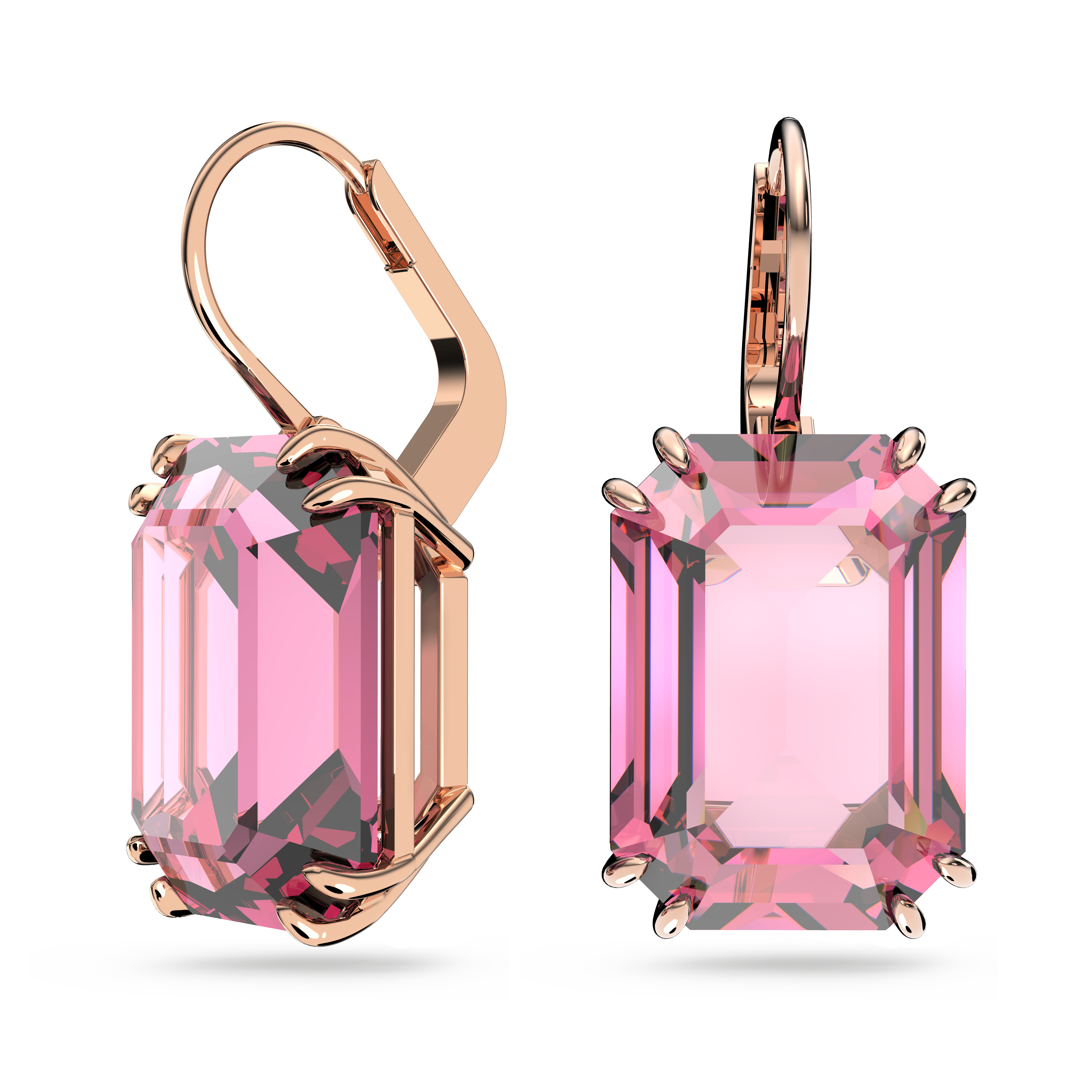 Swarovski Millenia drop earrings, Octagon cut, Pink, Rose gold-tone plated 5619502