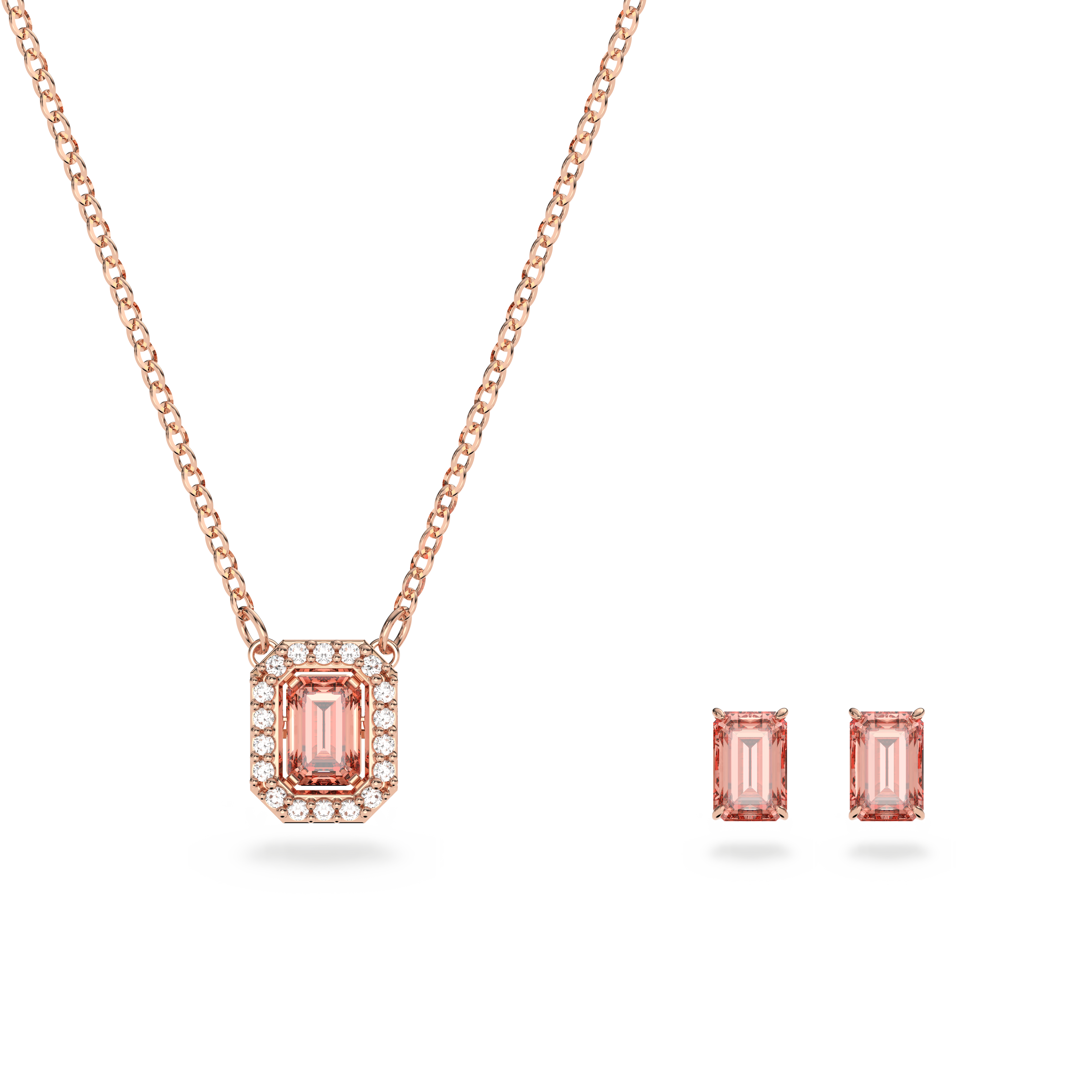 SWAROVSKI MILLENIA SET, OCTAGON CUT, PINK, ROSE GOLD-TONE PLATED 5620548