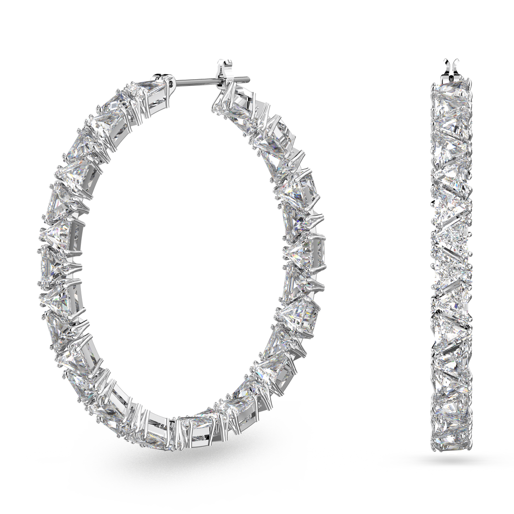 トールペイント Ｋ Swarovski Ortyx hoop earrings, Triangle cut, White, Rhodium