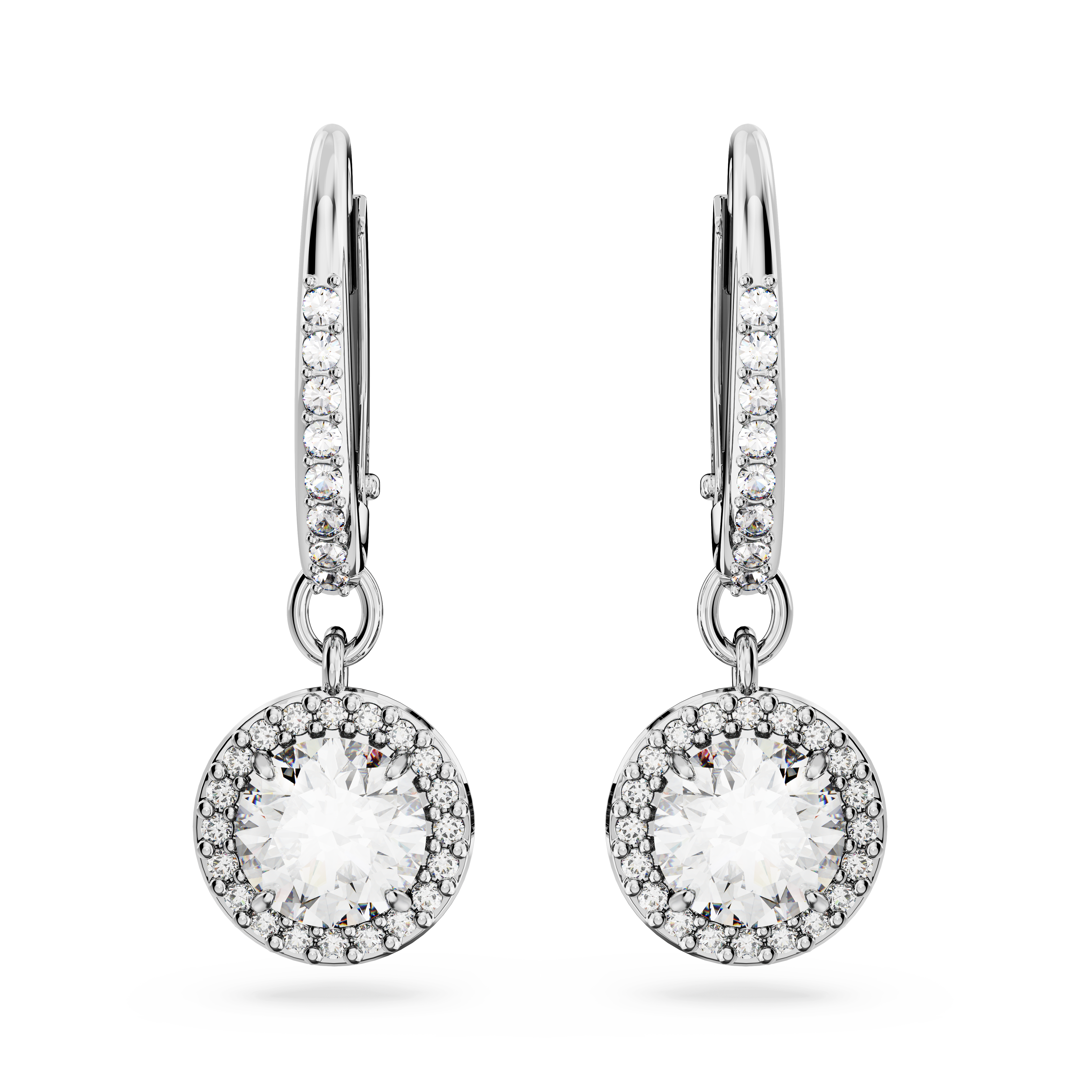 SWAROVSKI CONSTELLA DROP EARRINGS, ROUND CUT, PAVÉ, WHITE, RHODIUM PLATED 5636270