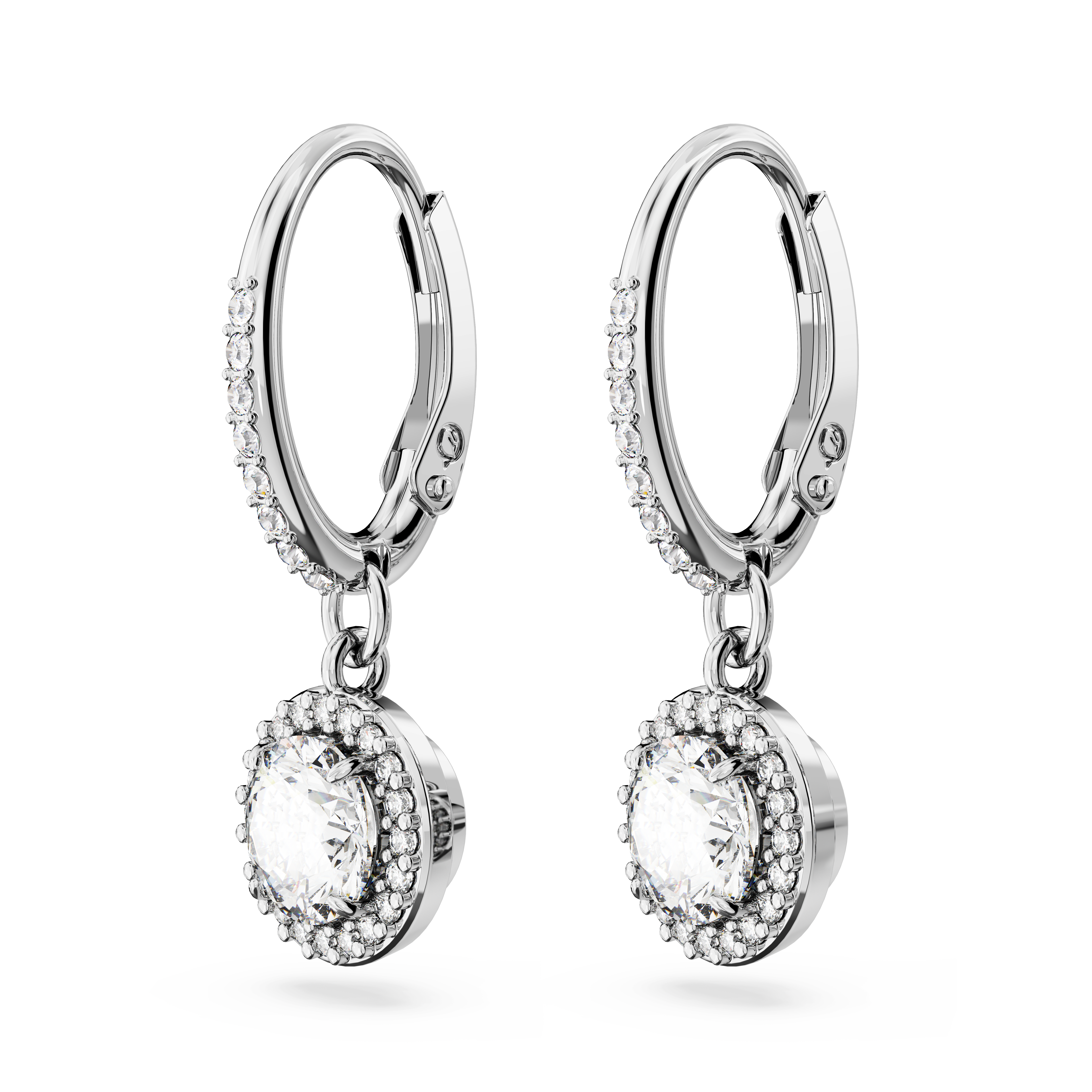 Swarovski Una Angelic drop earrings, Round cut, Pavé, White, Rhodium plated 5636270