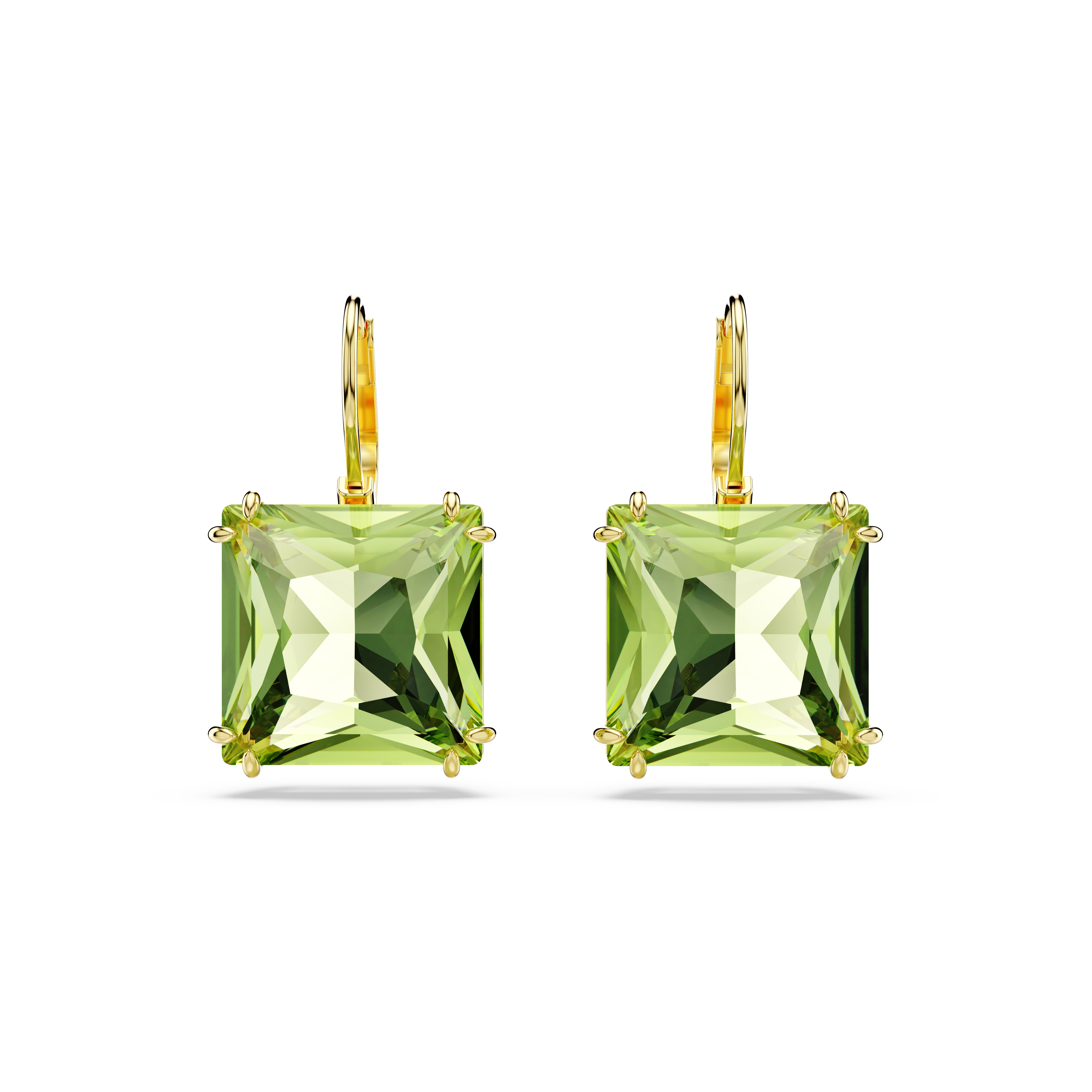 Swarovski Millenia drop earrings, Square cut, Green, Gold-tone plated 5636564