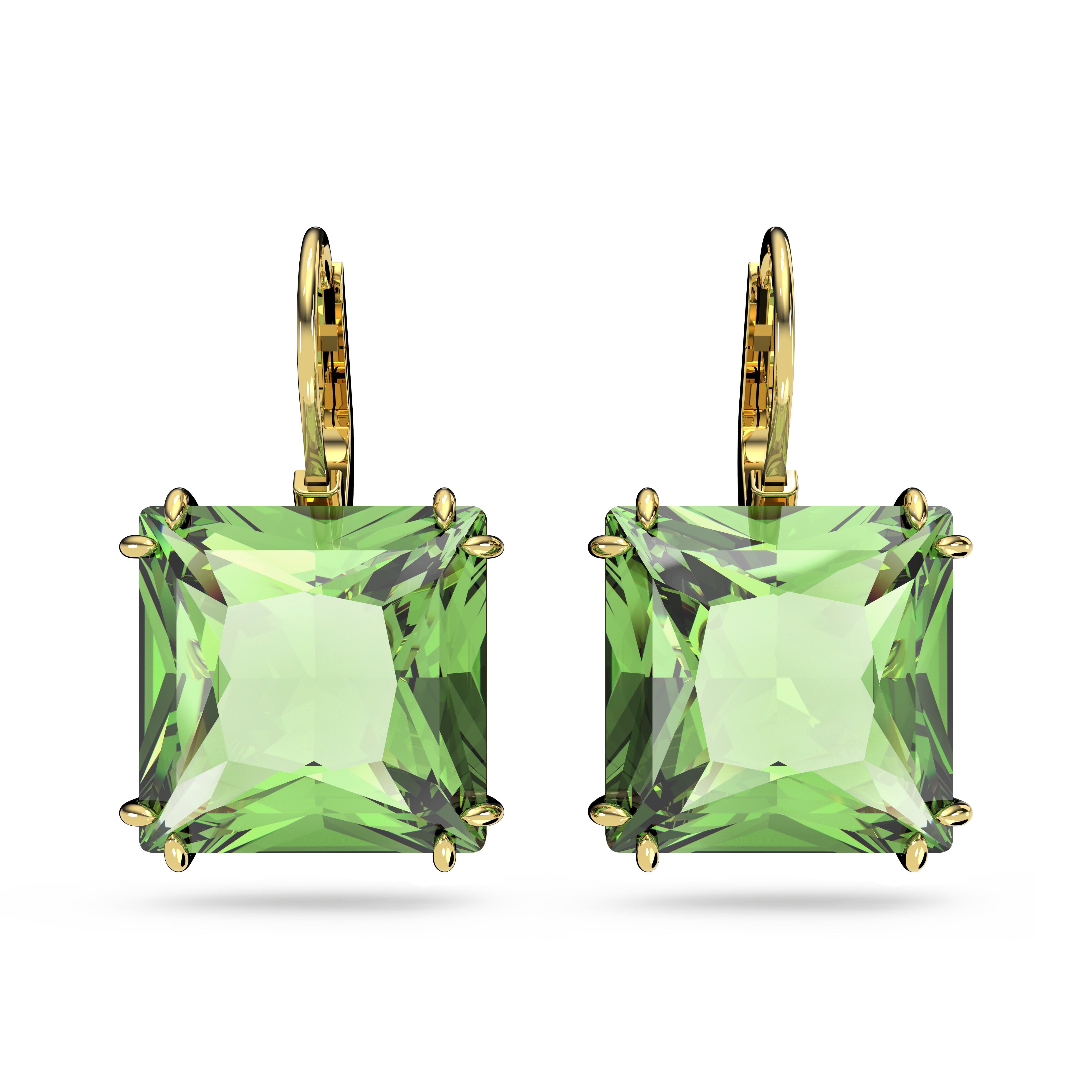 SWAROVSKI MILLENIA DROP EARRINGS, SQUARE CUT, GREEN, GOLD-TONE PLATED 5636564