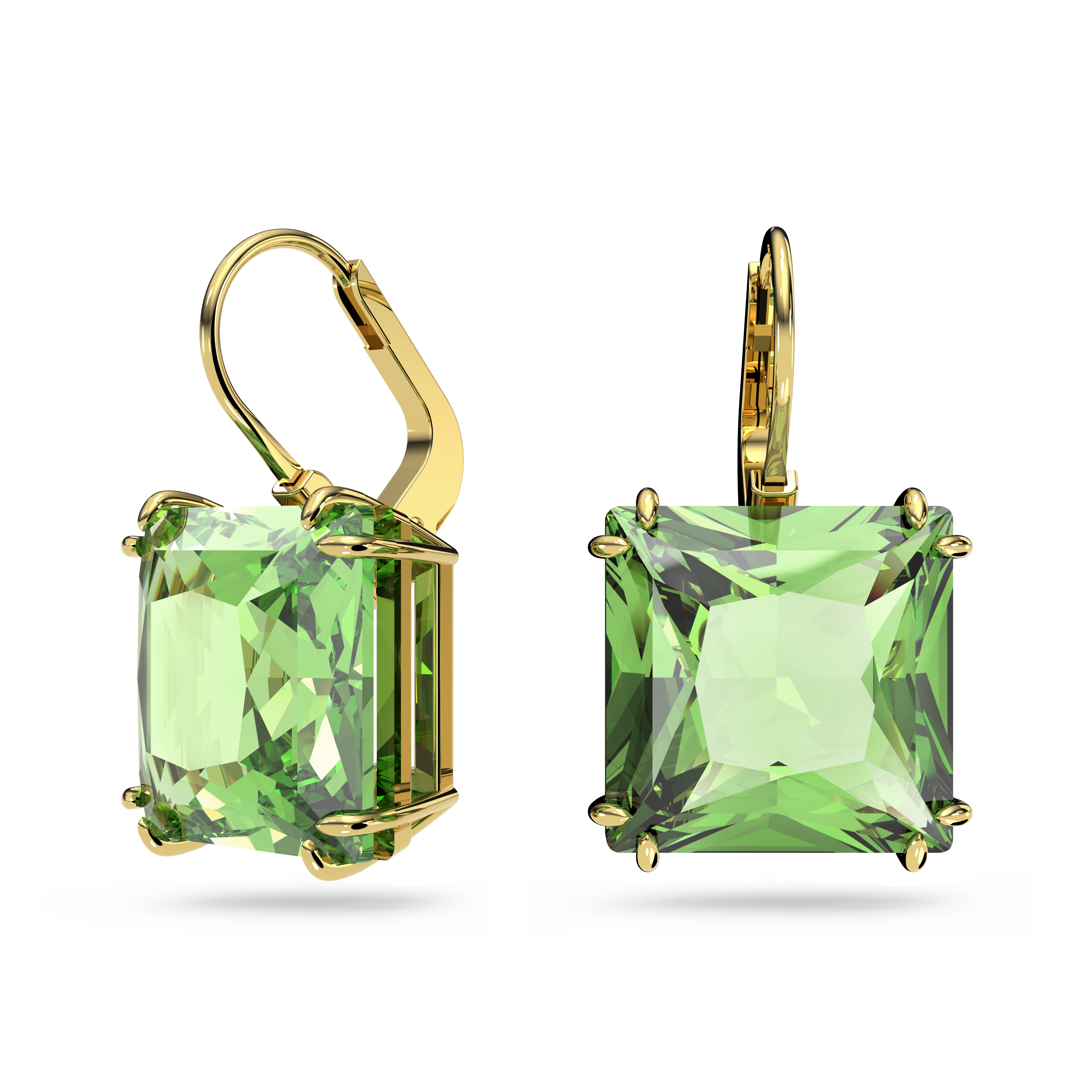 SWAROVSKI MILLENIA DROP EARRINGS, SQUARE CUT, GREEN, GOLD-TONE PLATED 5636564