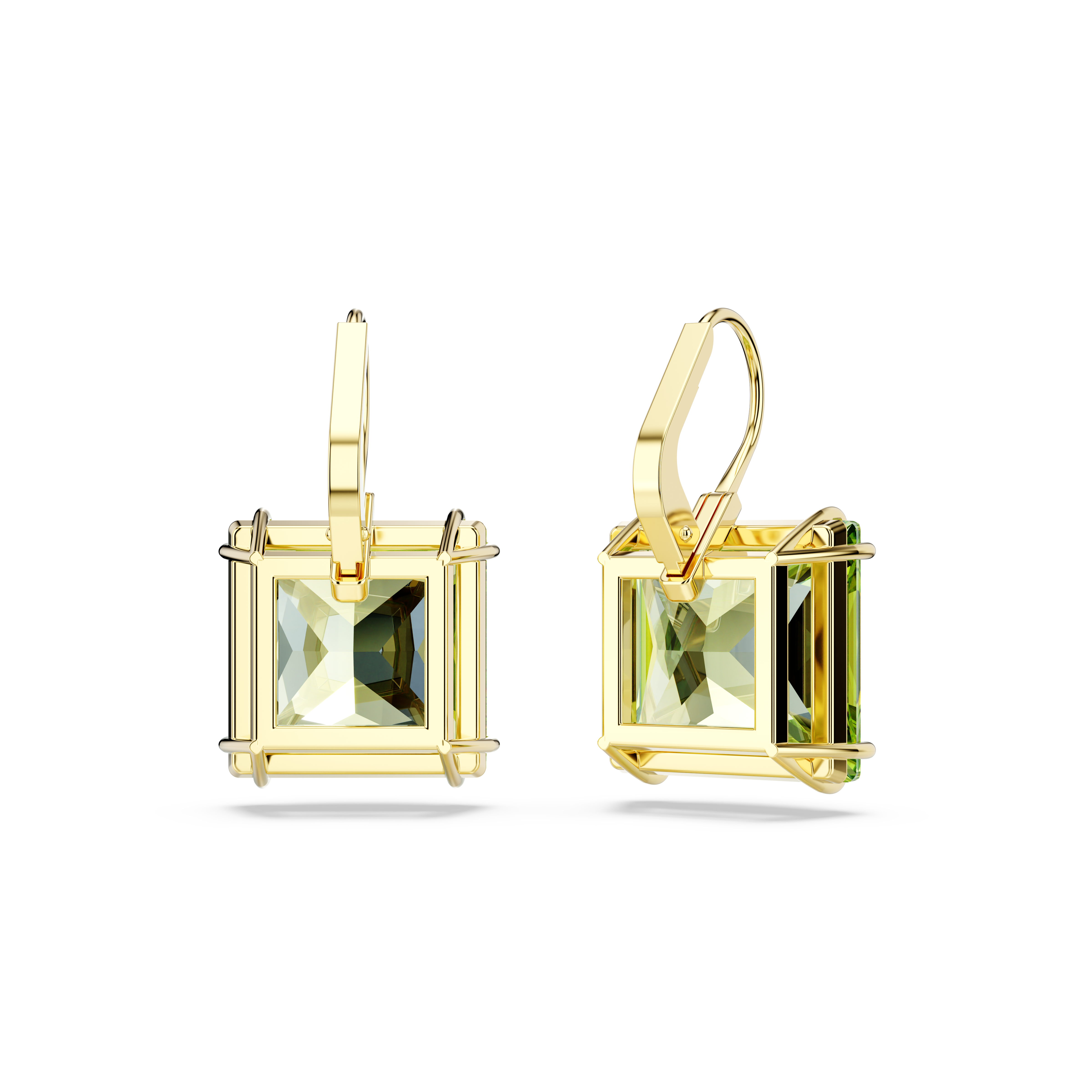 Swarovski Millenia drop earrings, Square cut, Green, Gold-tone plated 5636564