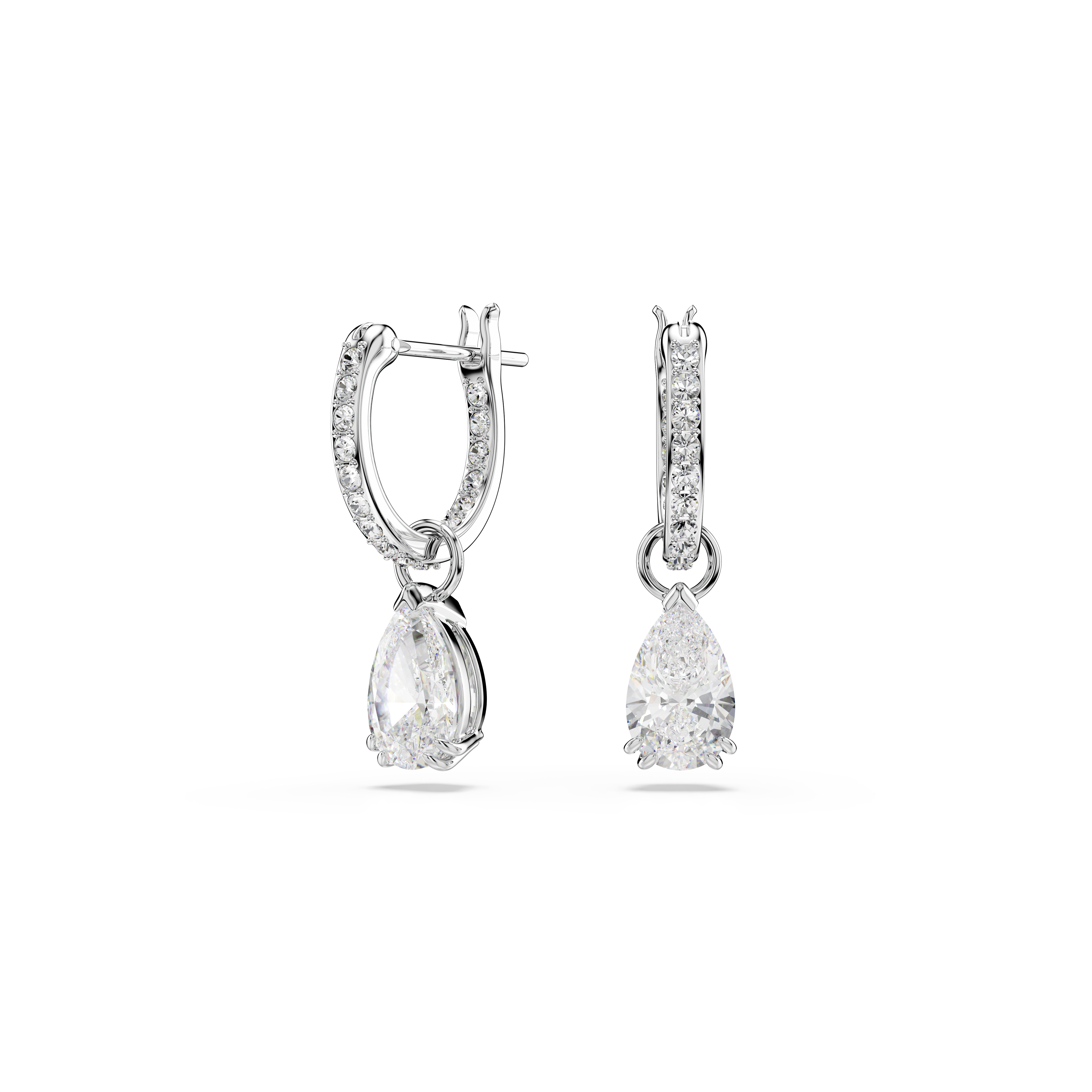 Swarovski Stilla drop earrings, Pear cut, Round cut, White, Rhodium plated 5636716