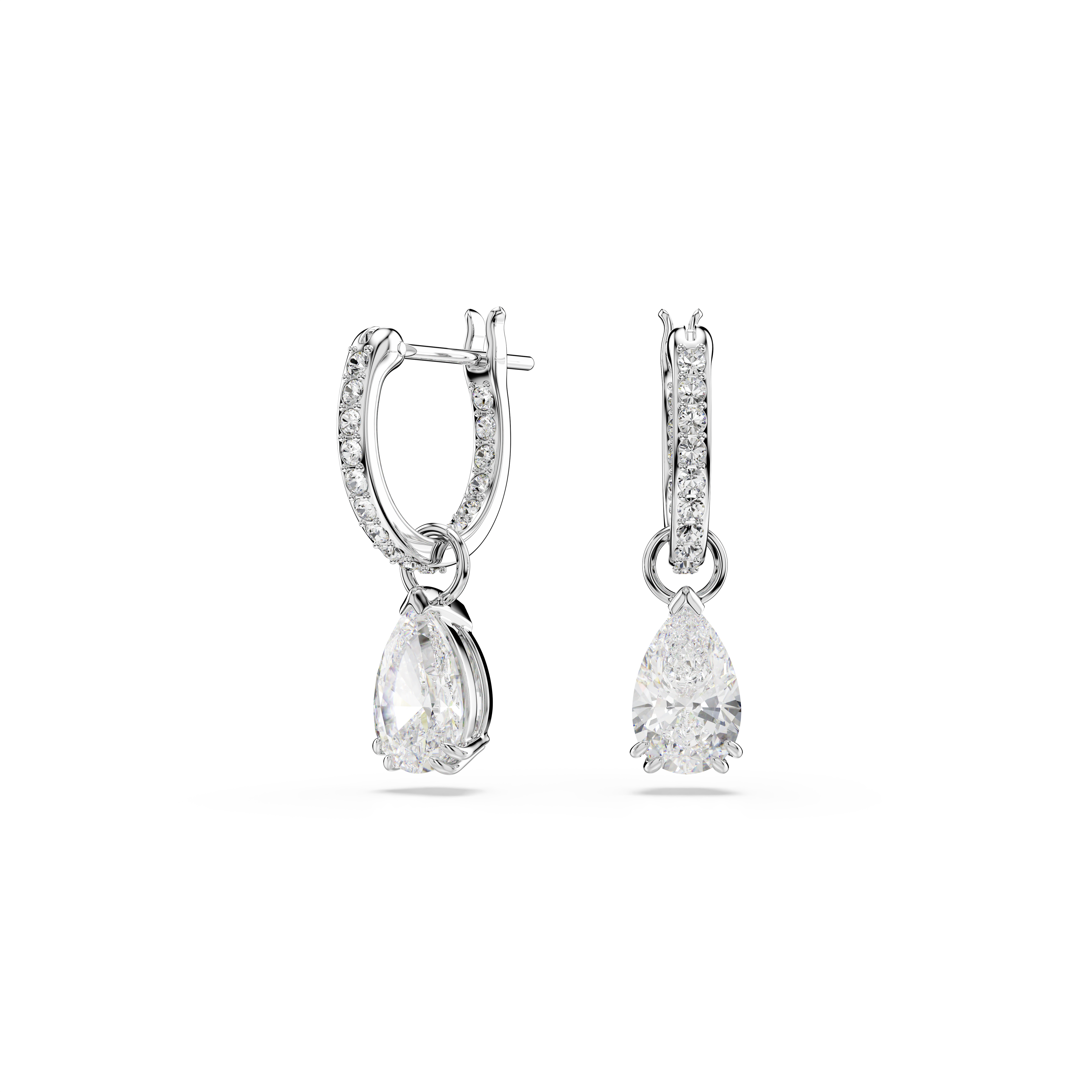 Swarovski Stilla drop earrings, Pear cut, Round cut, White, Rhodium plated 5636716