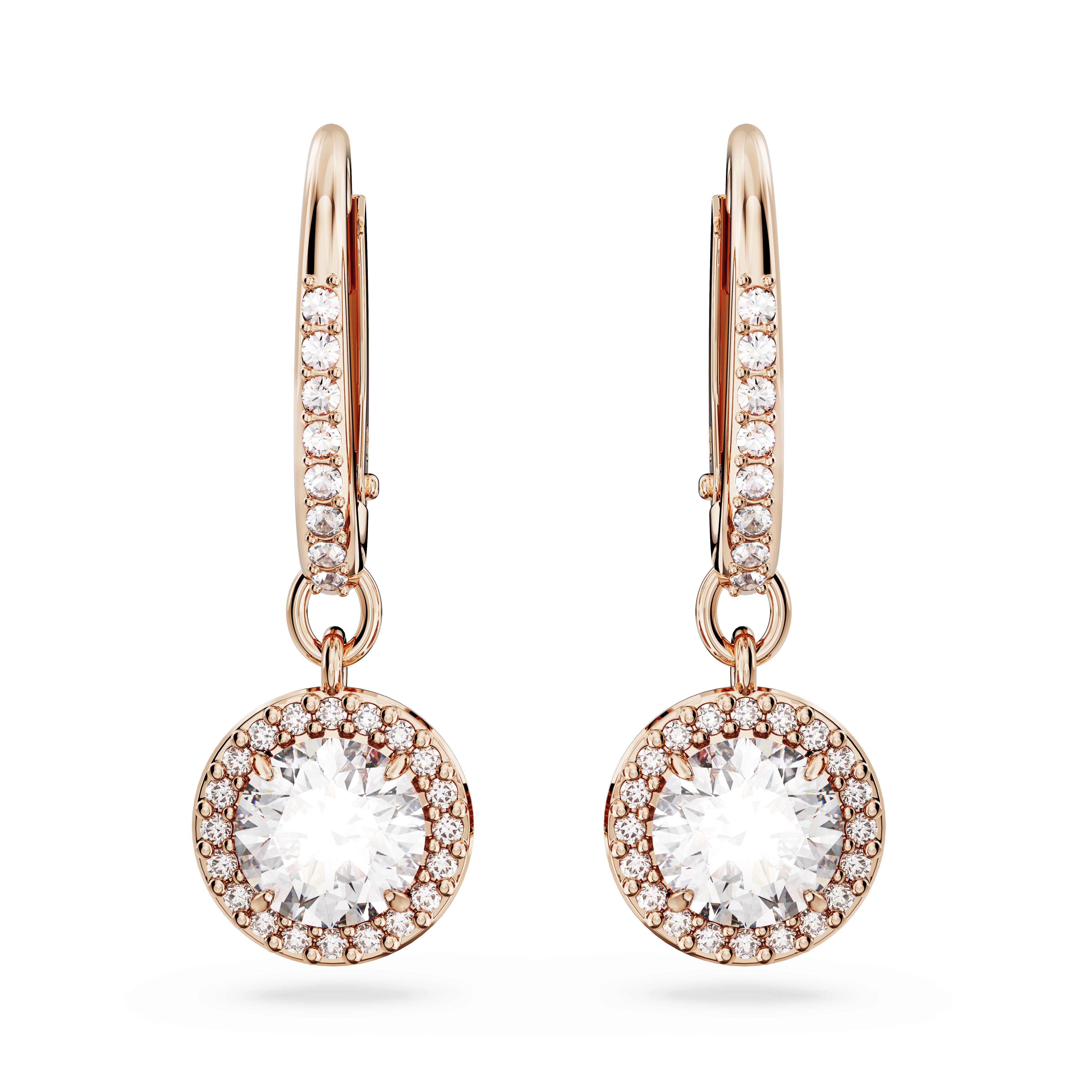 SWAROVSKI CONSTELLA DROP EARRINGS, ROUND CUT, PAVÉ, WHITE, ROSE GOLD-TONE PLATED 5638769