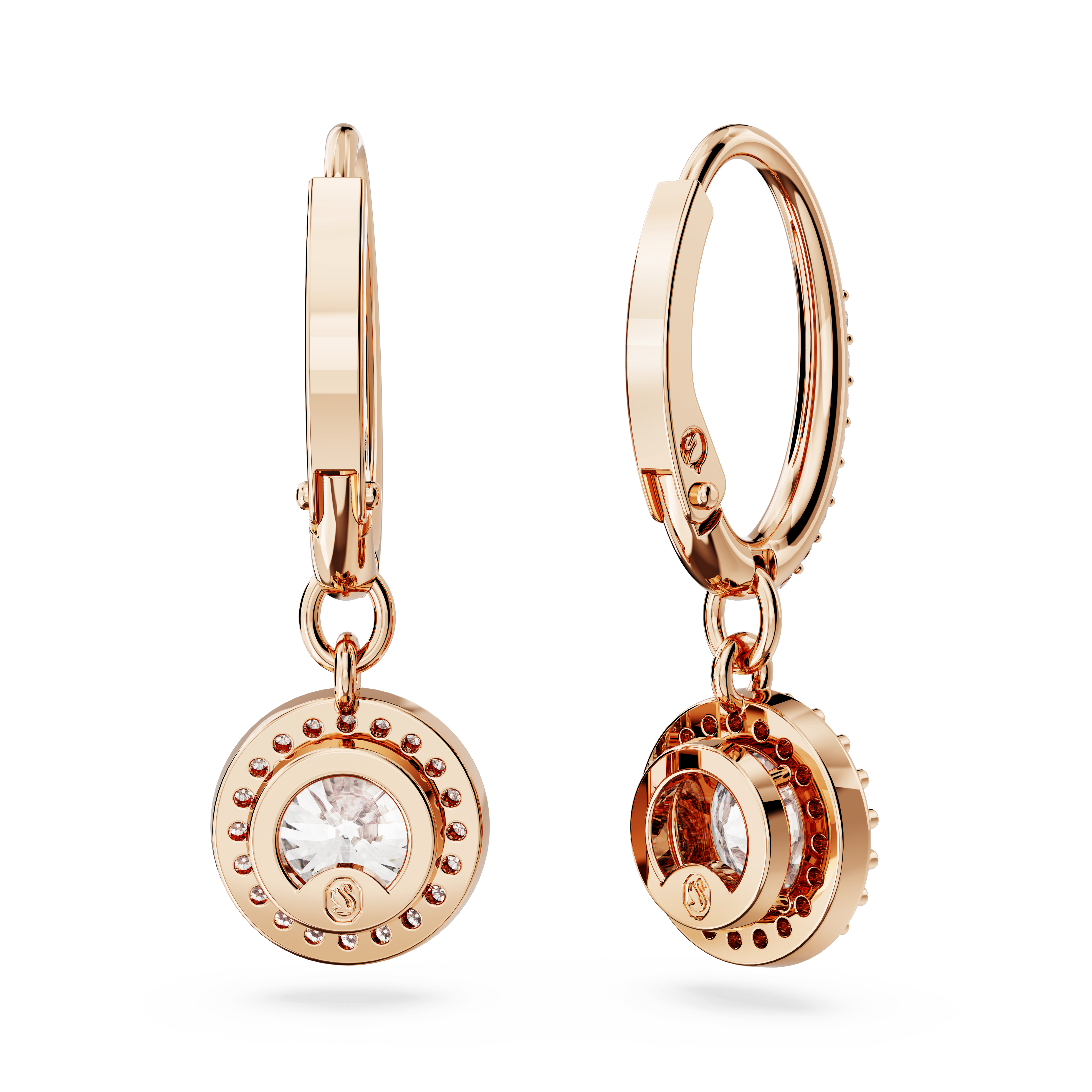 Swarovski Una Angelic drop earrings, Round cut, Pavé, White, Rose gold-tone plated 5638769