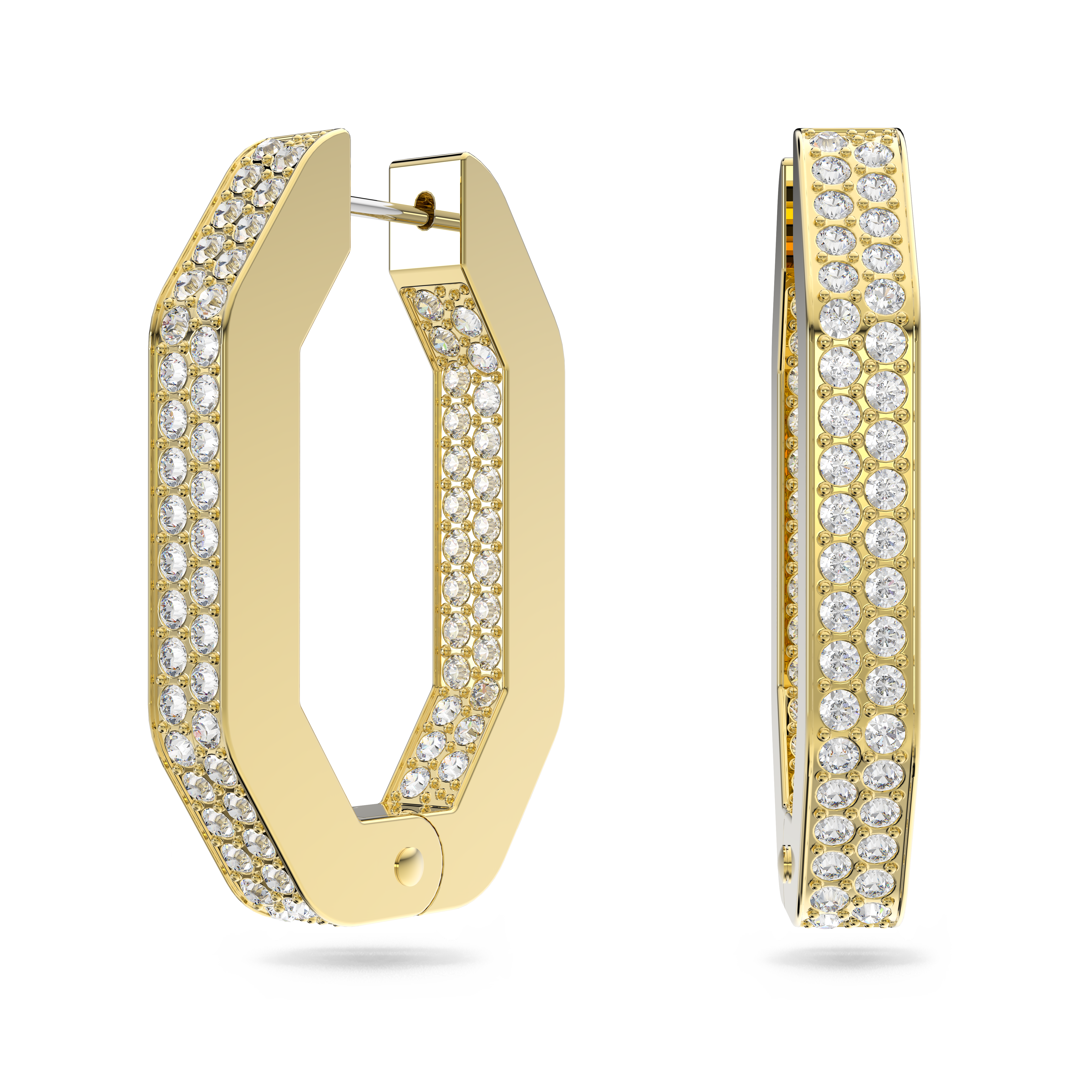 SWAROVSKI DEXTERA HOOP EARRINGS, OCTAGON SHAPE, MEDIUM, WHITE, GOLD-TONE PLATED 5639098