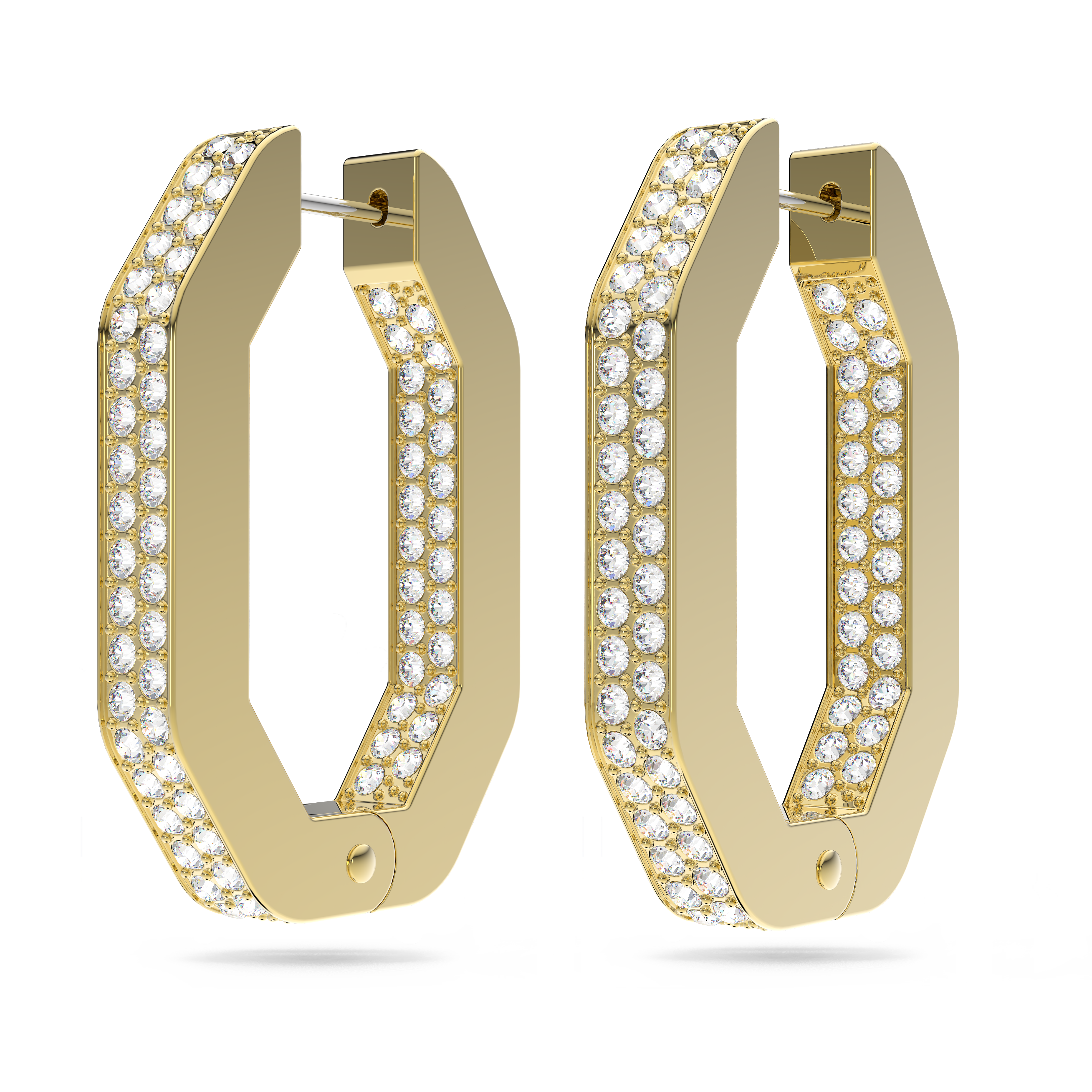 SWAROVSKI DEXTERA HOOP EARRINGS, OCTAGON SHAPE, MEDIUM, WHITE, GOLD-TONE PLATED 5639098