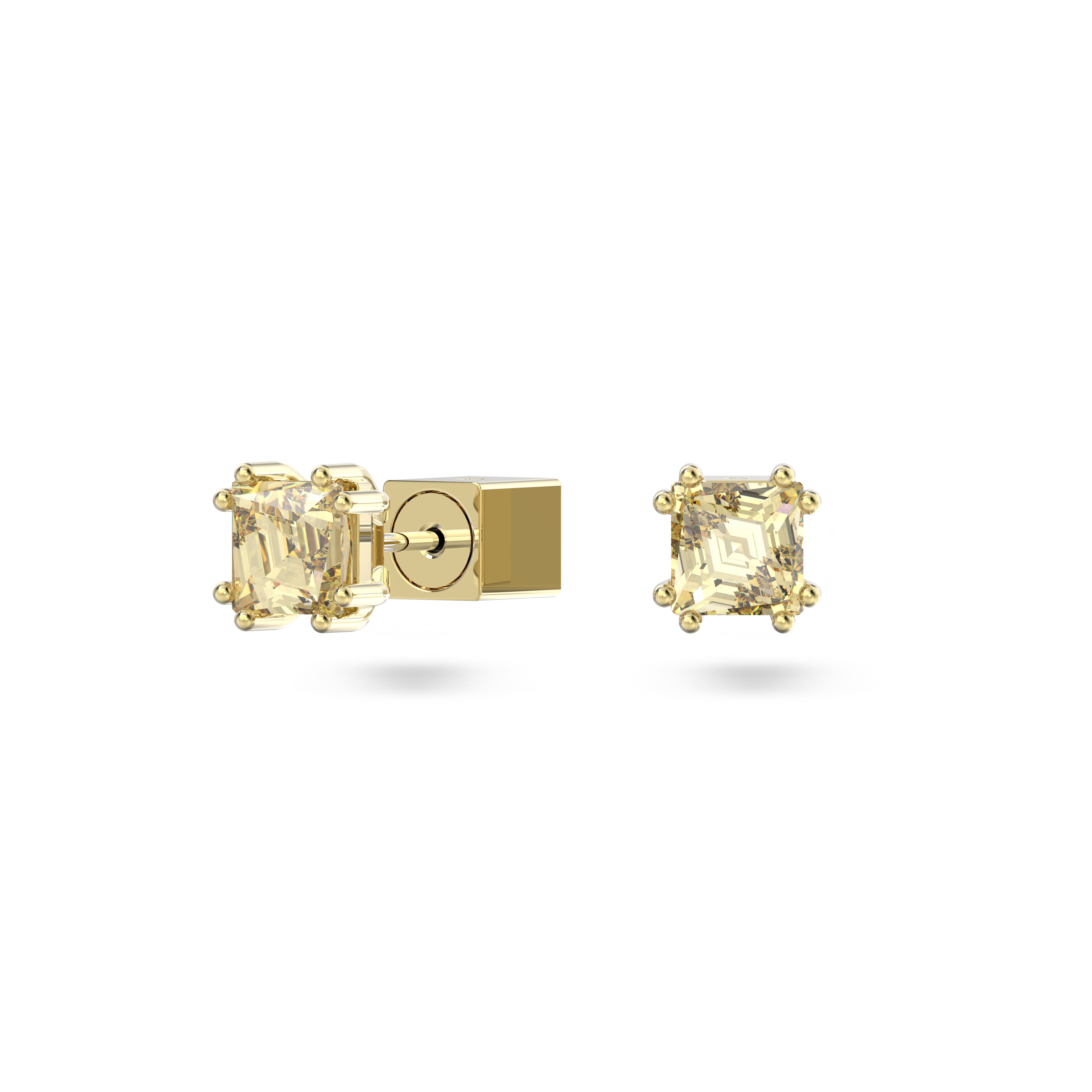 SWAROVSKI STILLA STUD EARRINGS, SQUARE CUT, YELLOW, GOLD-TONE PLATED 5639124