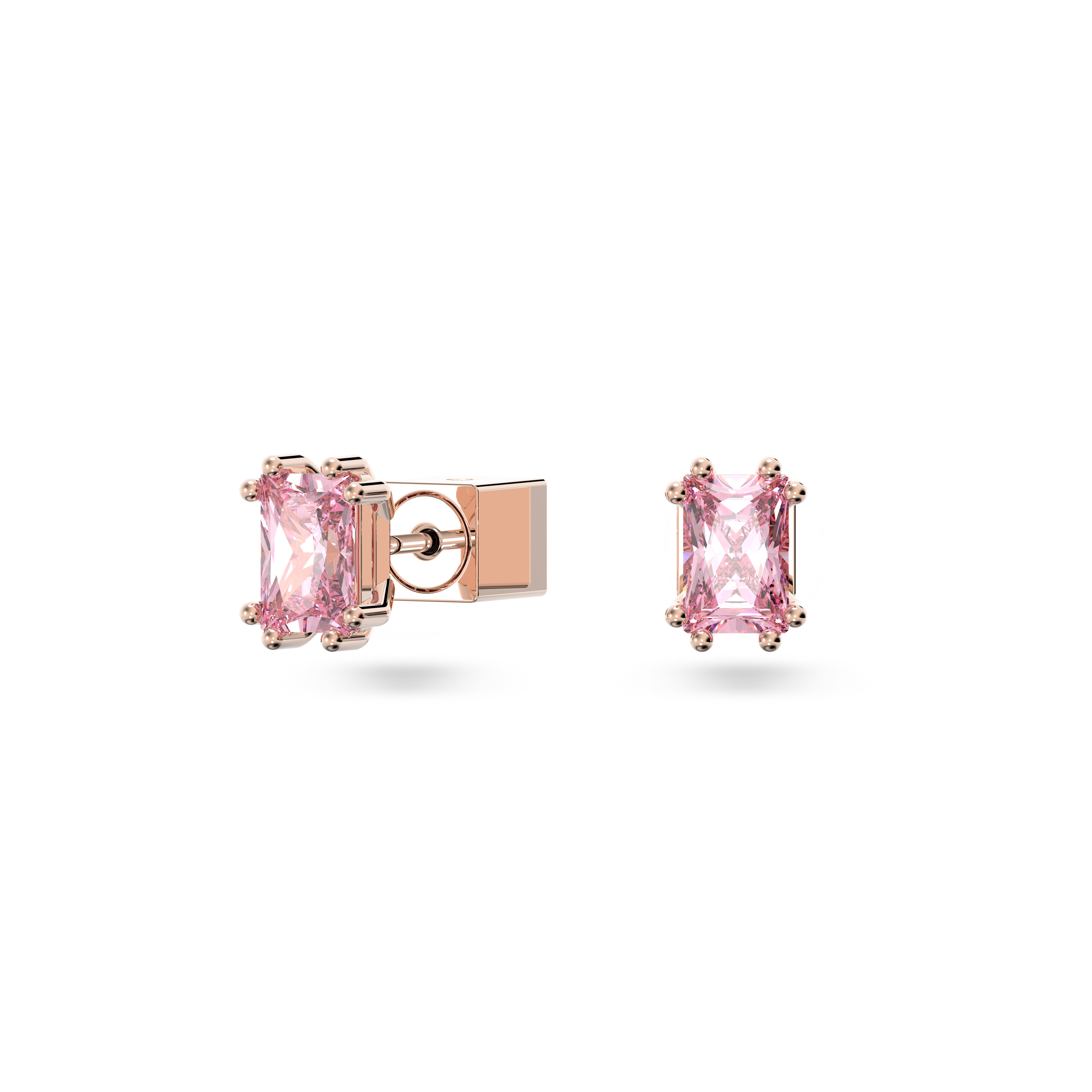 SWAROVSKI STILLA STUD EARRINGS, RECTANGULAR CUT, PINK, ROSE GOLD-TONE PLATED 5639136