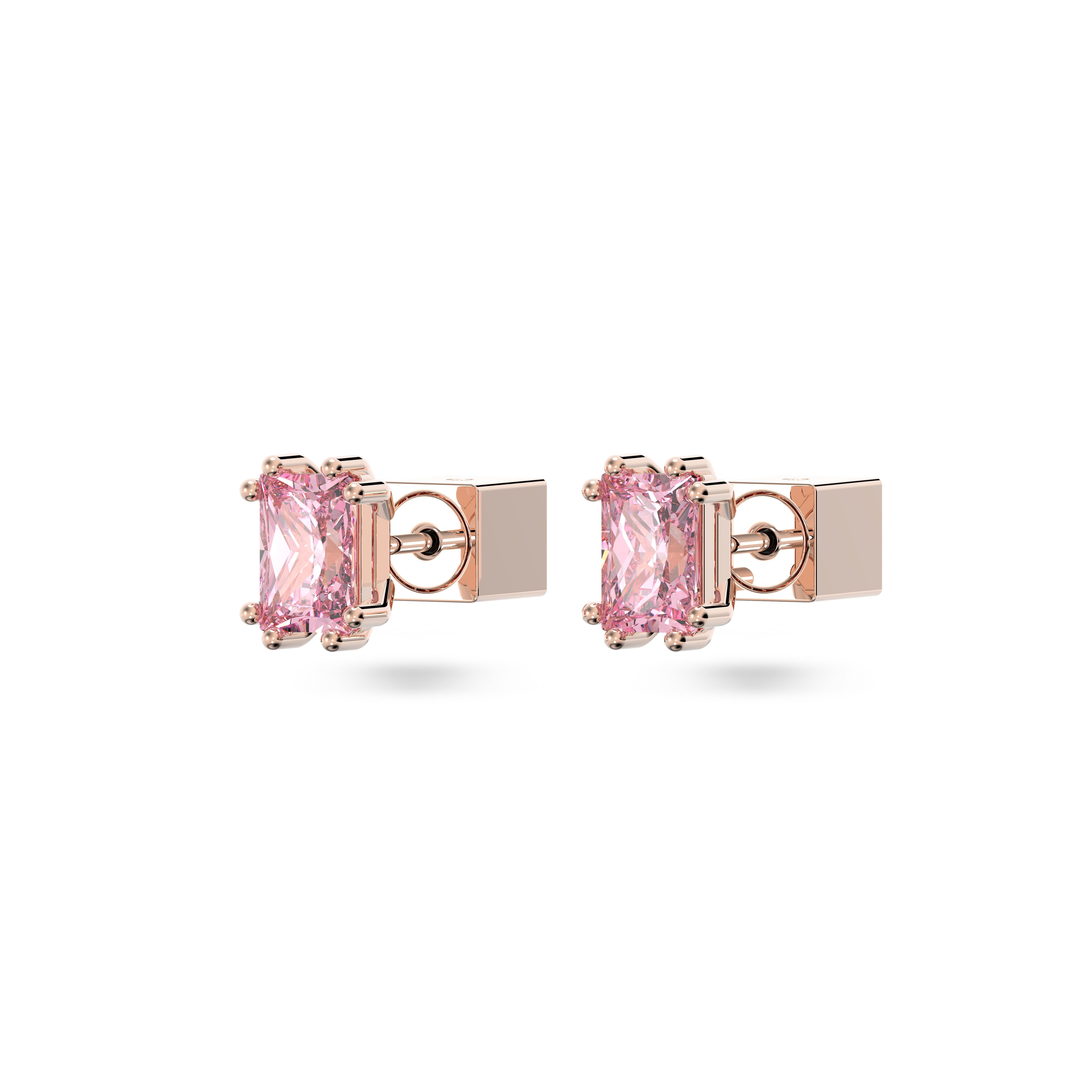 SWAROVSKI STILLA STUD EARRINGS, RECTANGULAR CUT, PINK, ROSE GOLD-TONE PLATED 5639136