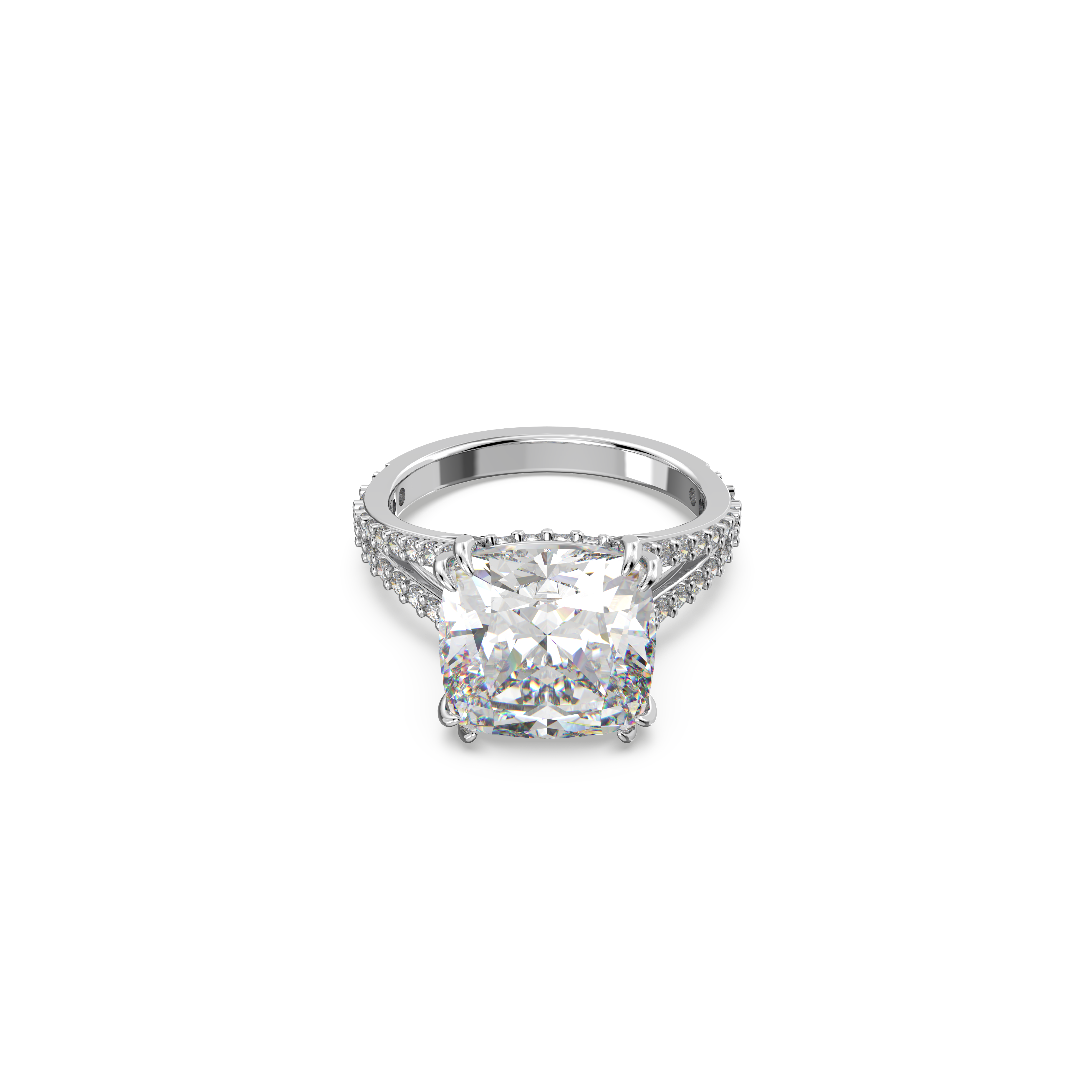 SWAROVSKI CONSTELLA COCKTAIL RING, SQUARE CUT, PAVÉ, WHITE, RHODIUM PLATED