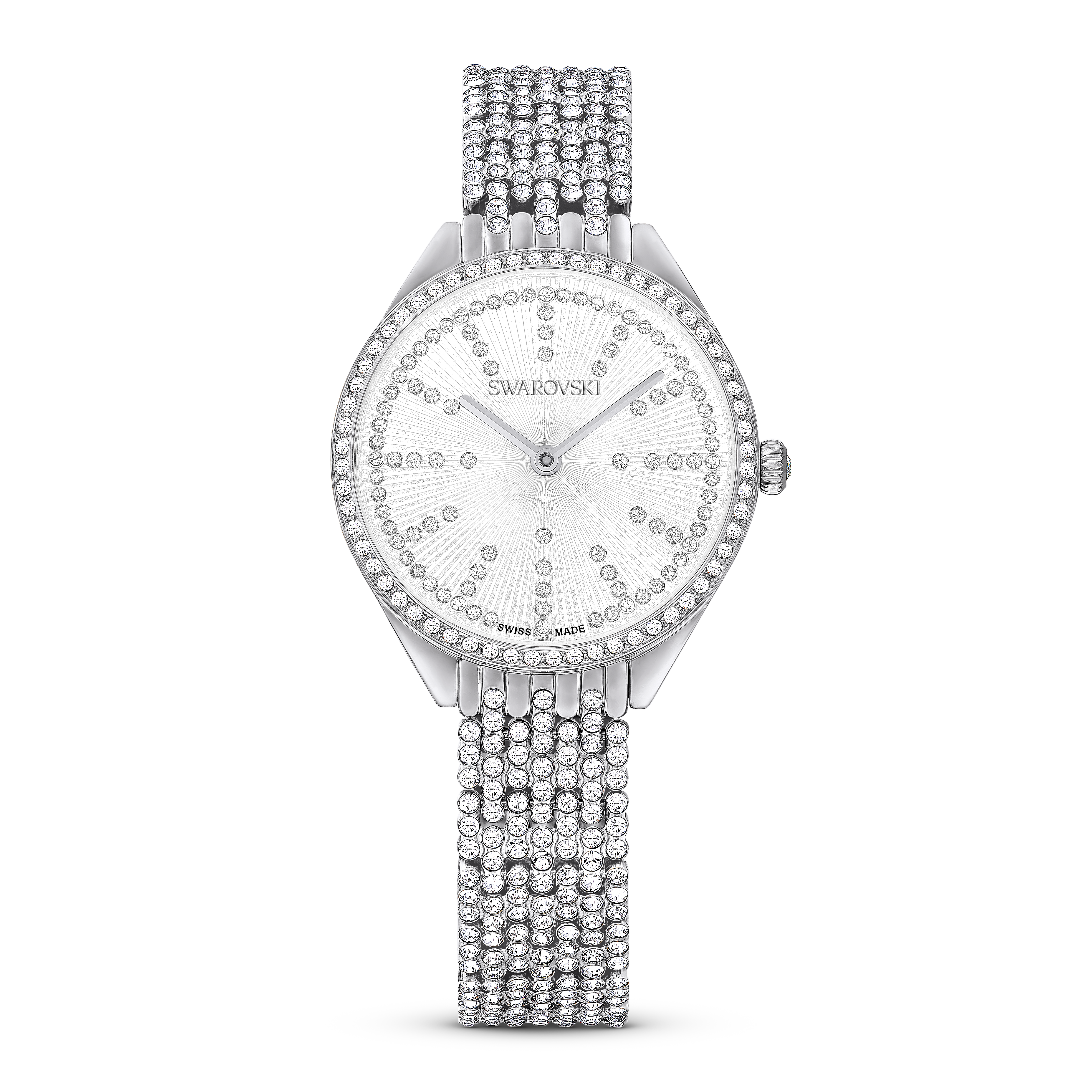 Swarovski Attract watch, Swiss Made, Full pavé, Crystal bracelet, Silver tone, Stainless steel 5644062