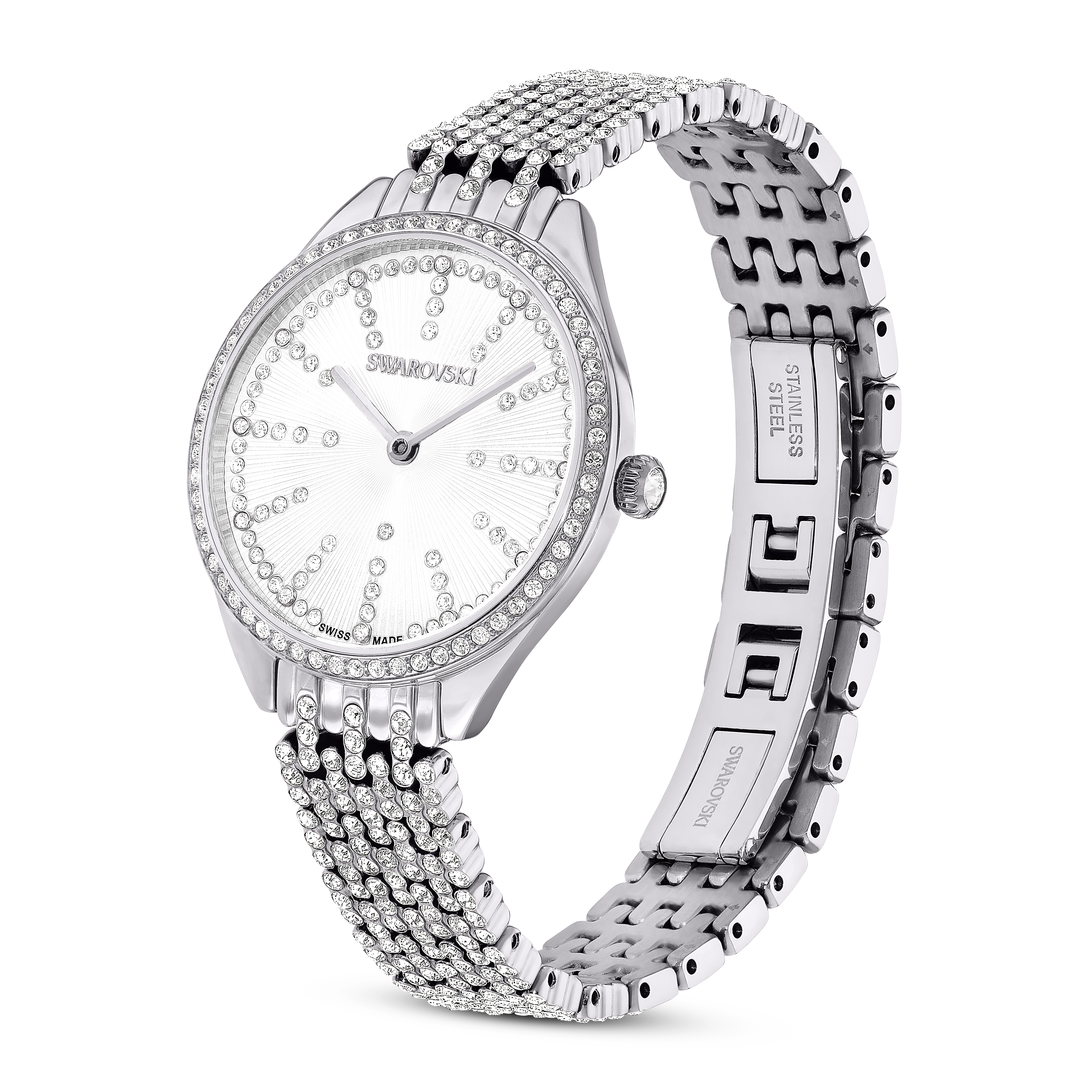 Swarovski Attract watch, Swiss Made, Full pavé, Crystal bracelet, Silver tone, Stainless steel 5644062