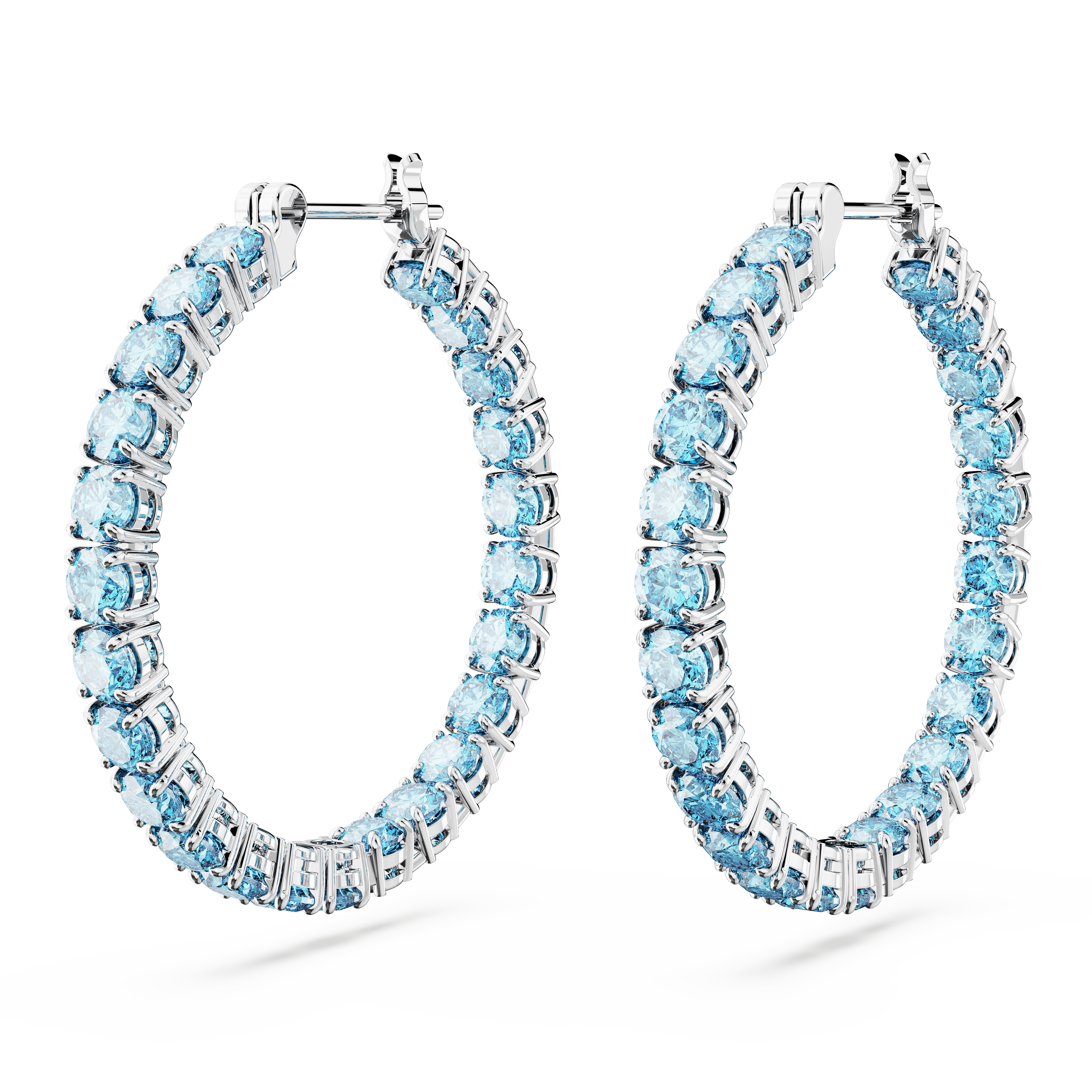 SWAROVSKI MATRIX HOOP EARRINGS, ROUND CUT, BLUE, RHODIUM PLATED 5647446