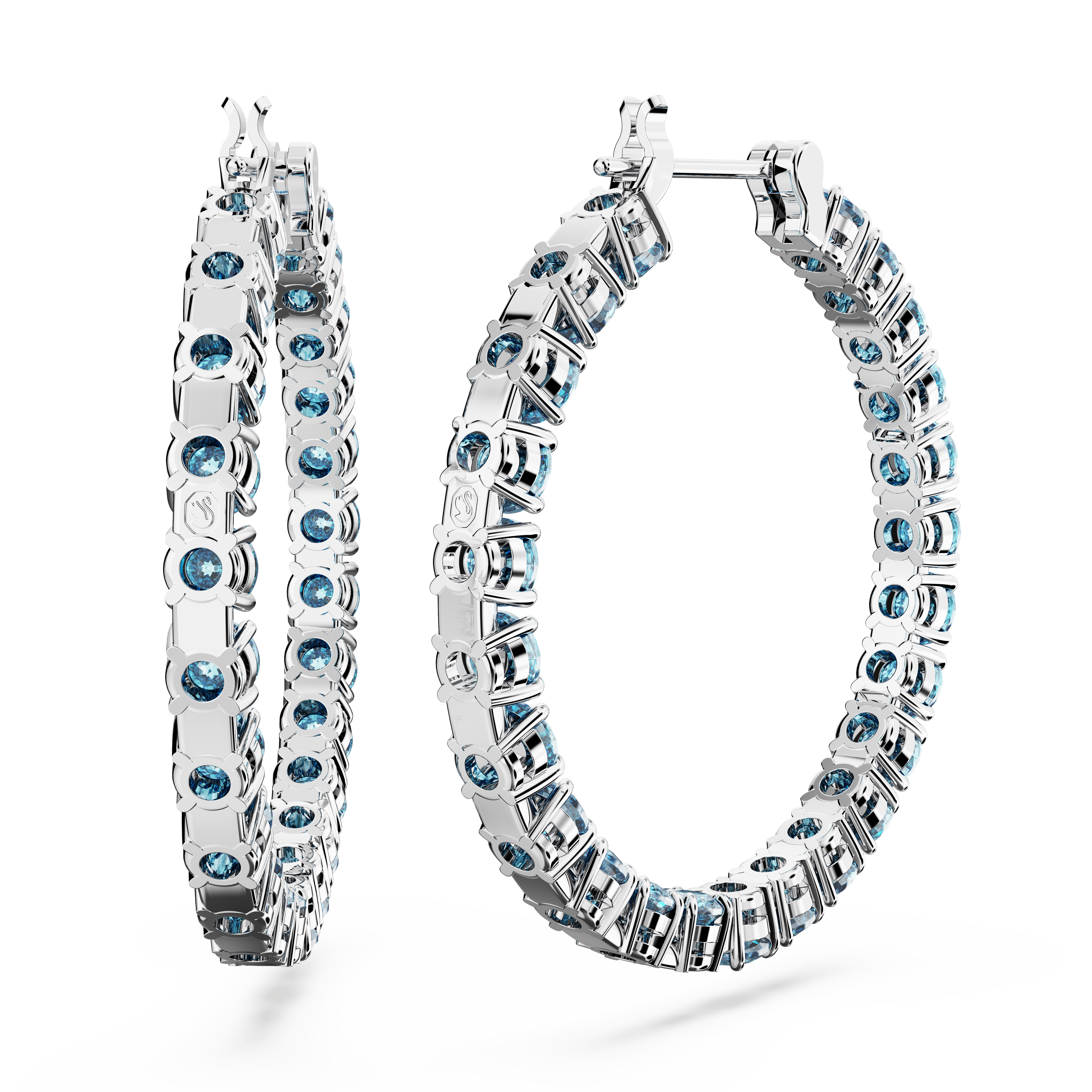 SWAROVSKI MATRIX HOOP EARRINGS, ROUND CUT, BLUE, RHODIUM PLATED 5647446