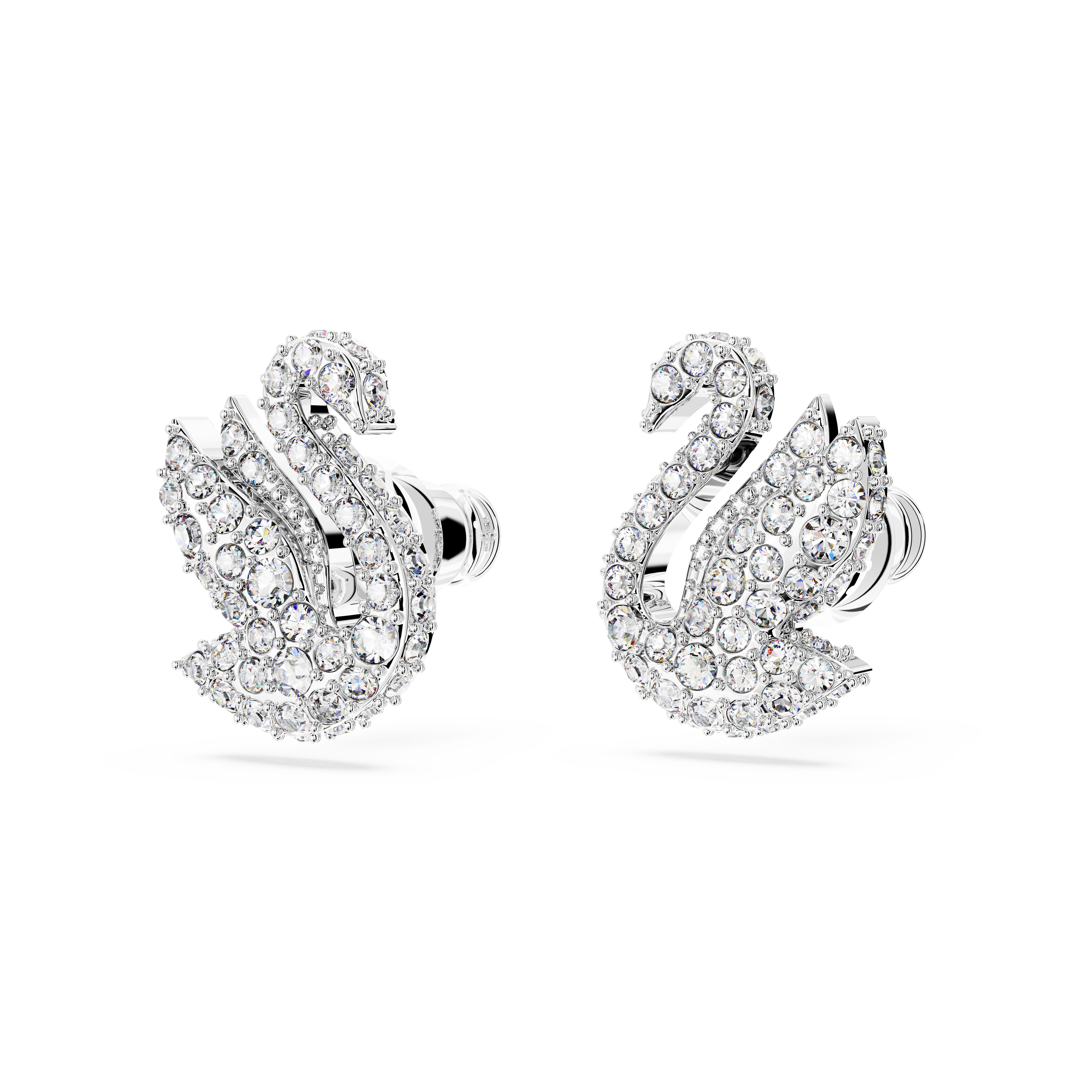 Swarovski Swan stud earrings, Swan, White, Rhodium plated 5647873