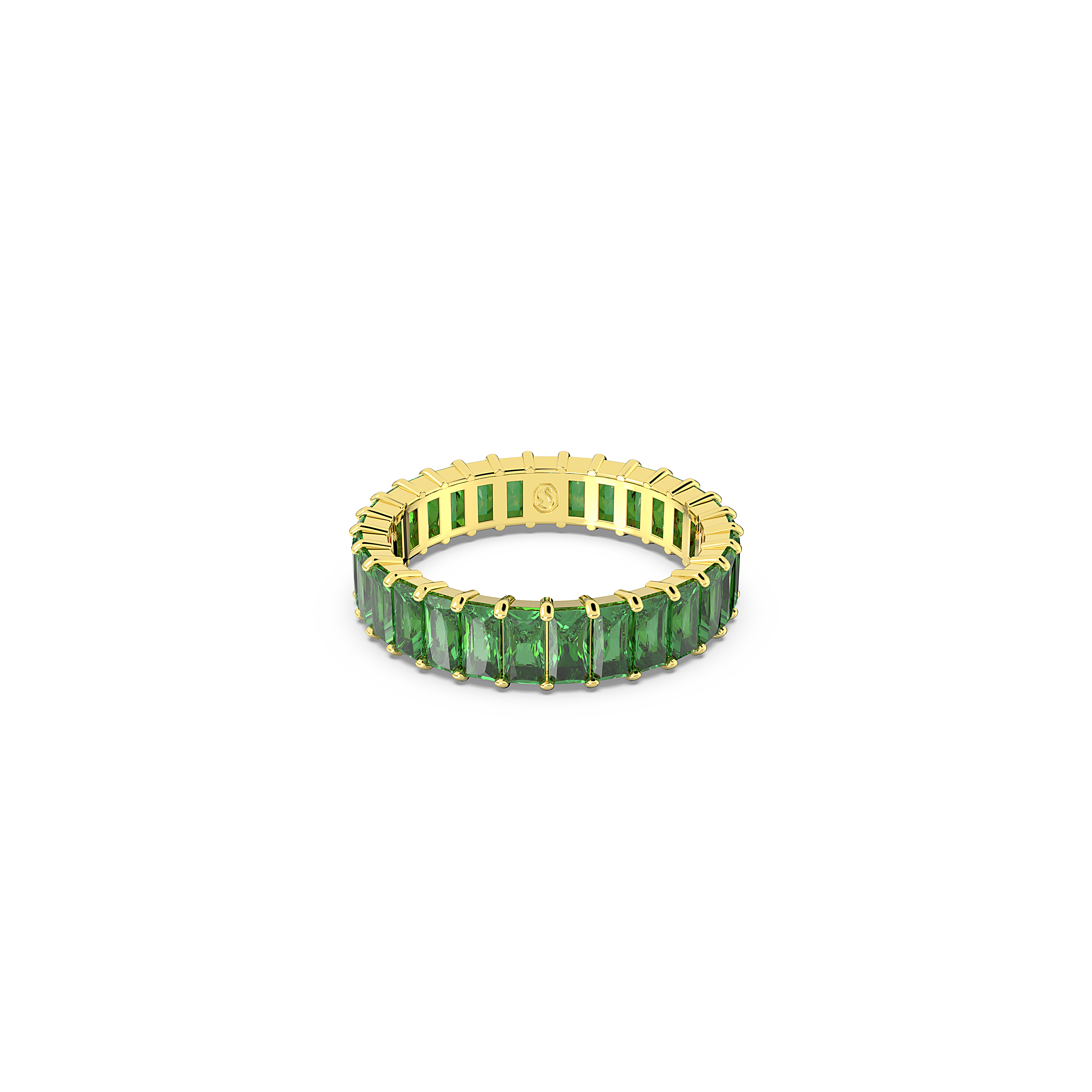 SWAROVSKI MATRIX RING, BAGUETTE CUT, GREEN, GOLD-TONE PLATED