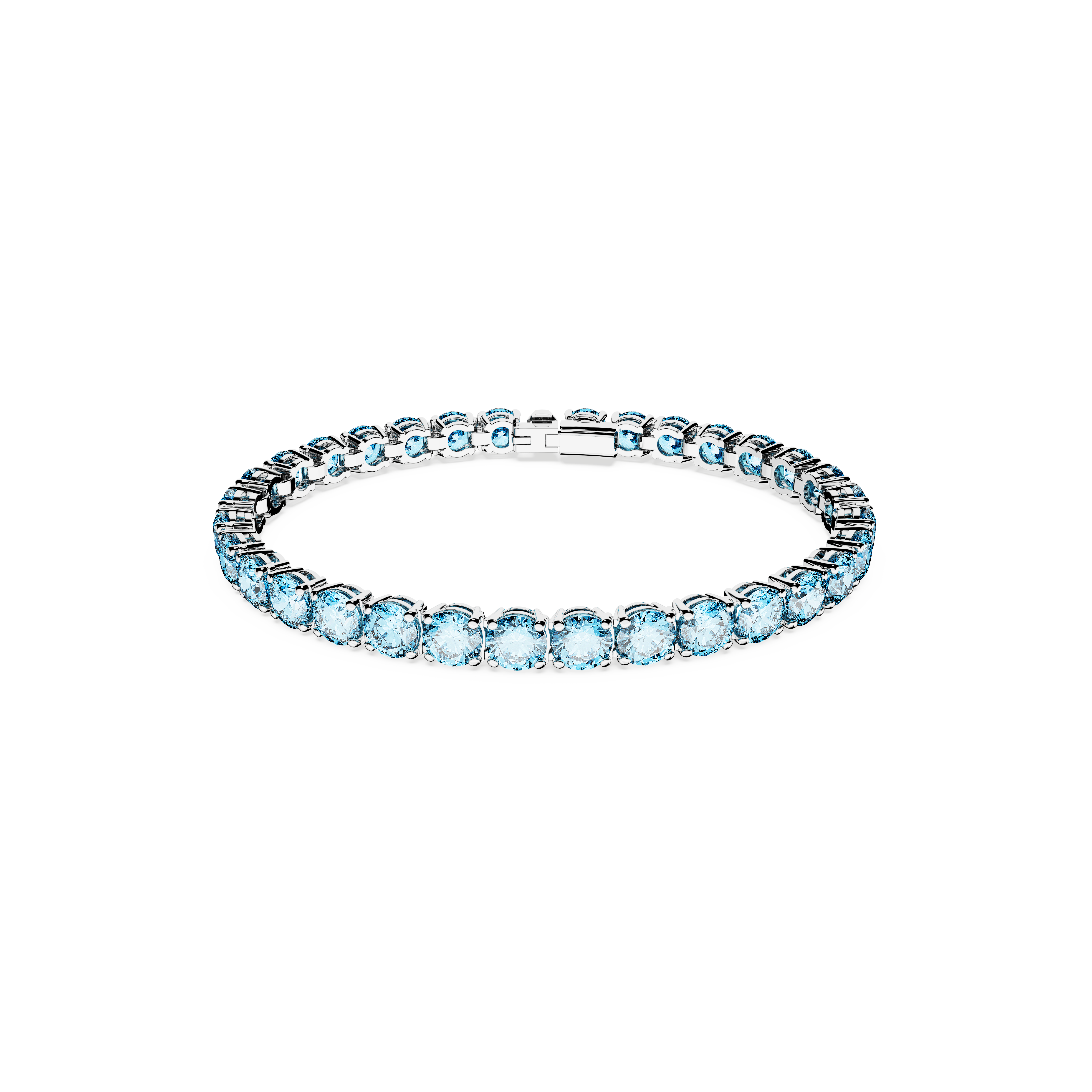 SWAROVSKI MATRIX TENNIS BRACELET, ROUND CUT, MEDIUM, BLUE, RHODIUM PLATED