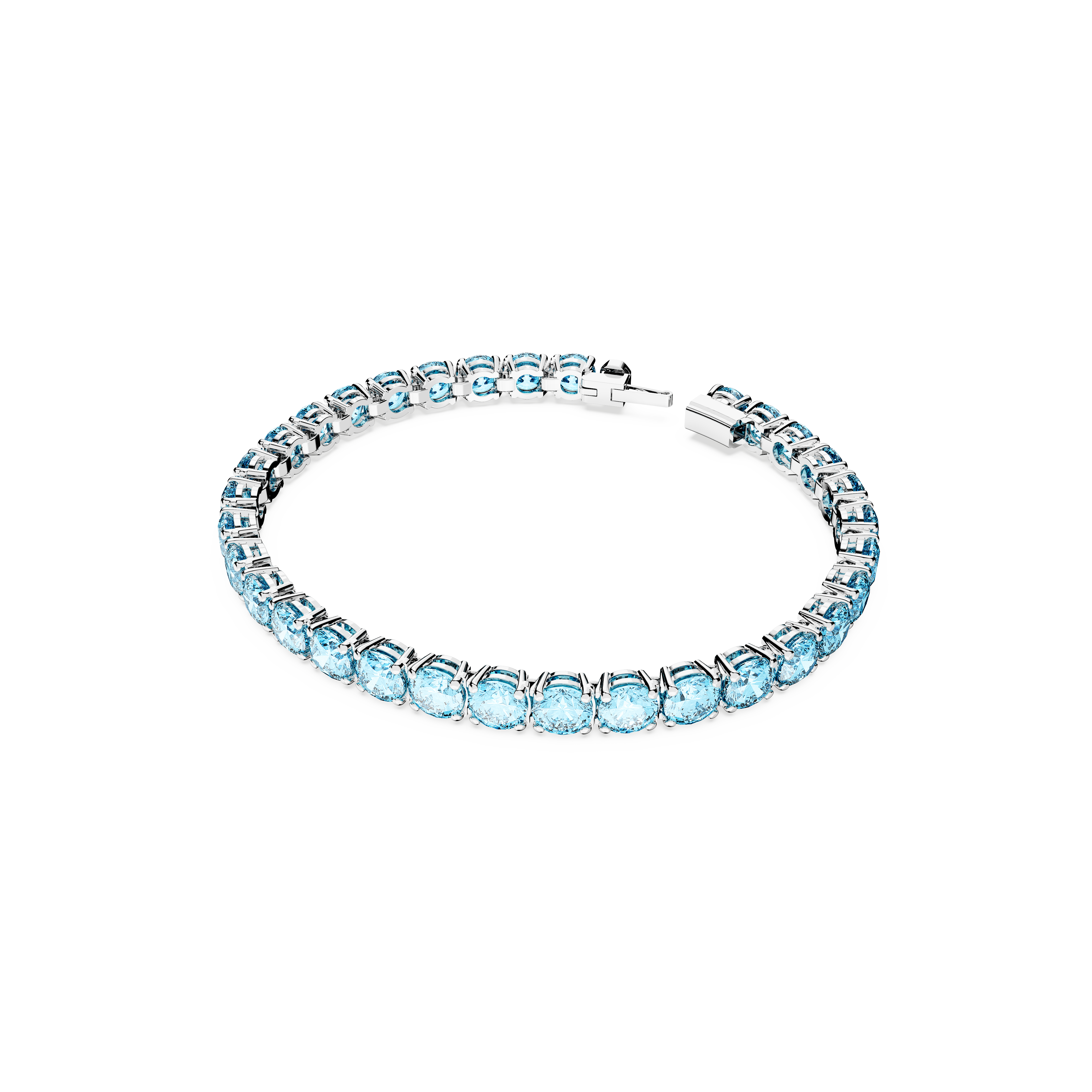 SWAROVSKI MATRIX TENNIS BRACELET, ROUND CUT, MEDIUM, BLUE, RHODIUM PLATED