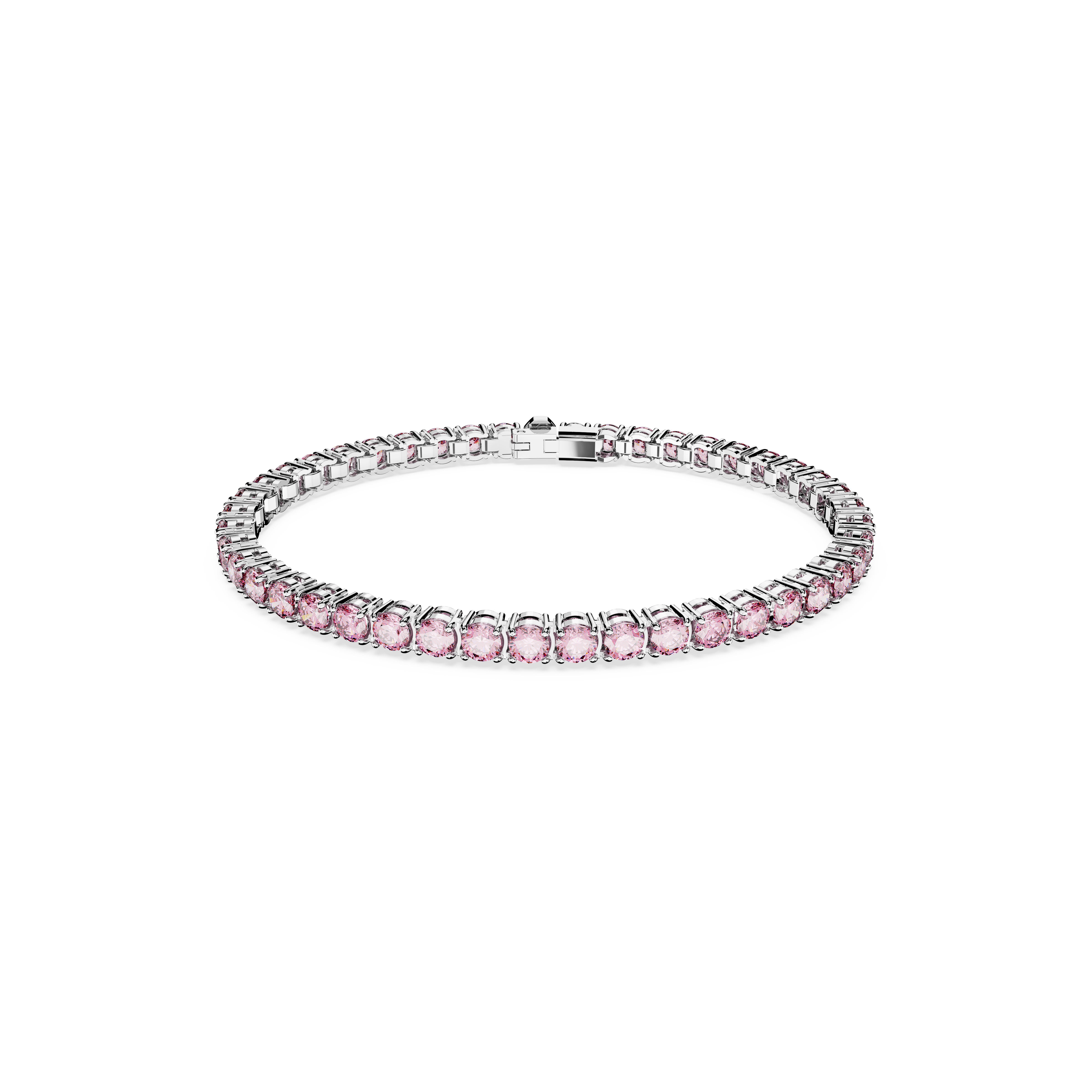 SWAROVSKI MATRIX TENNIS BRACELET, ROUND CUT, SMALL, PINK, RHODIUM PLATED