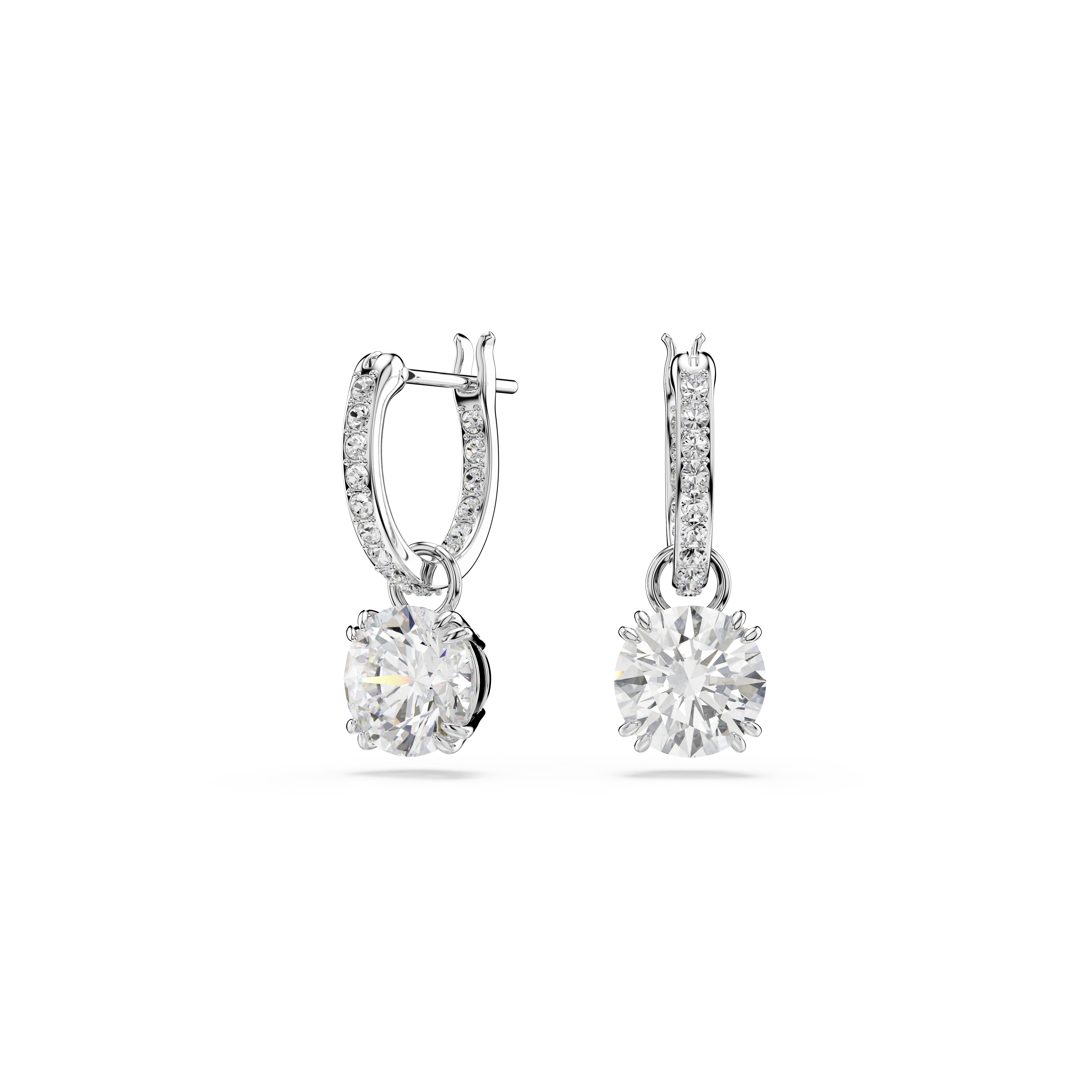 Swarovski Stilla drop earrings, Round cut, White, Rhodium plated 5649007