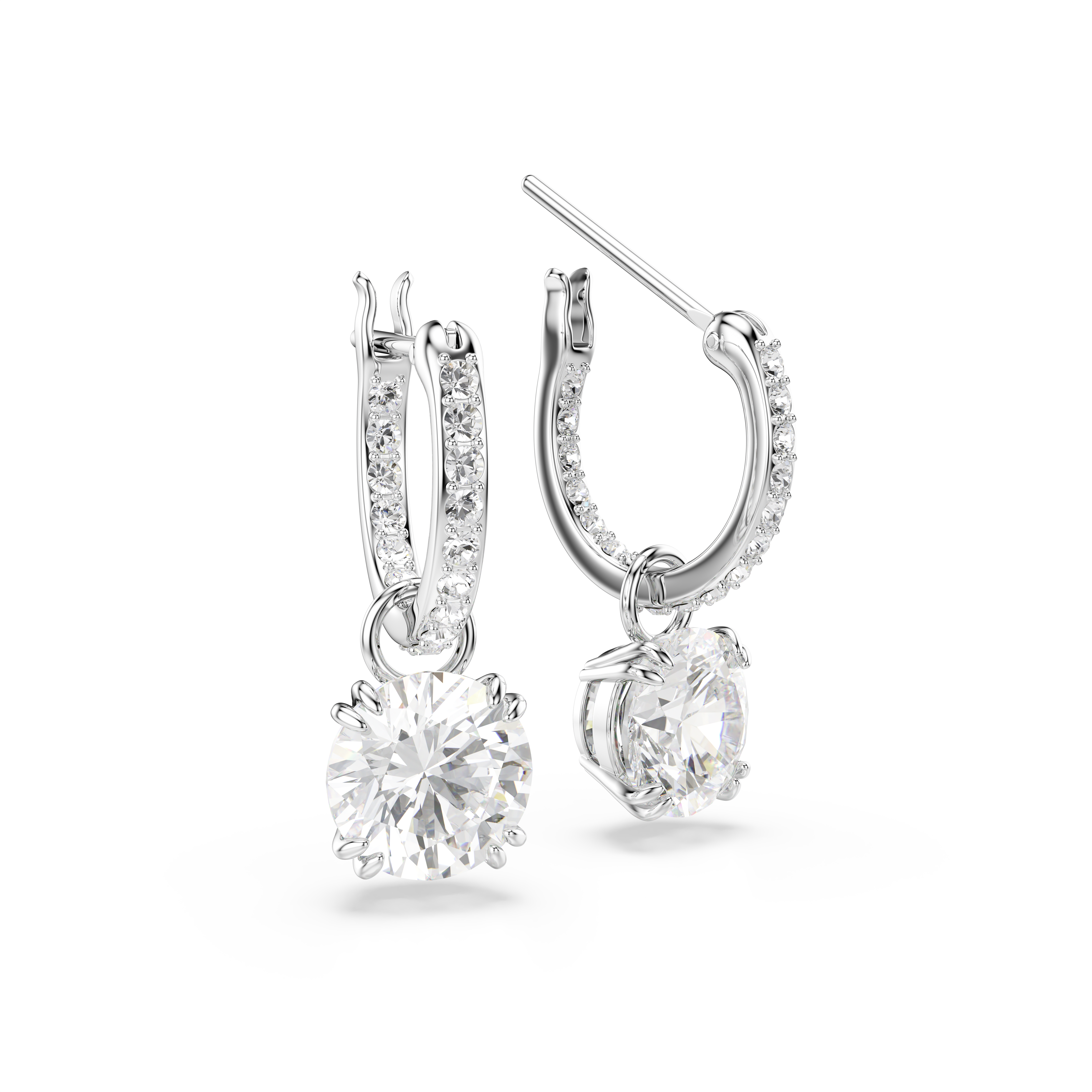 Swarovski Stilla drop earrings, Round cut, White, Rhodium plated 5649007