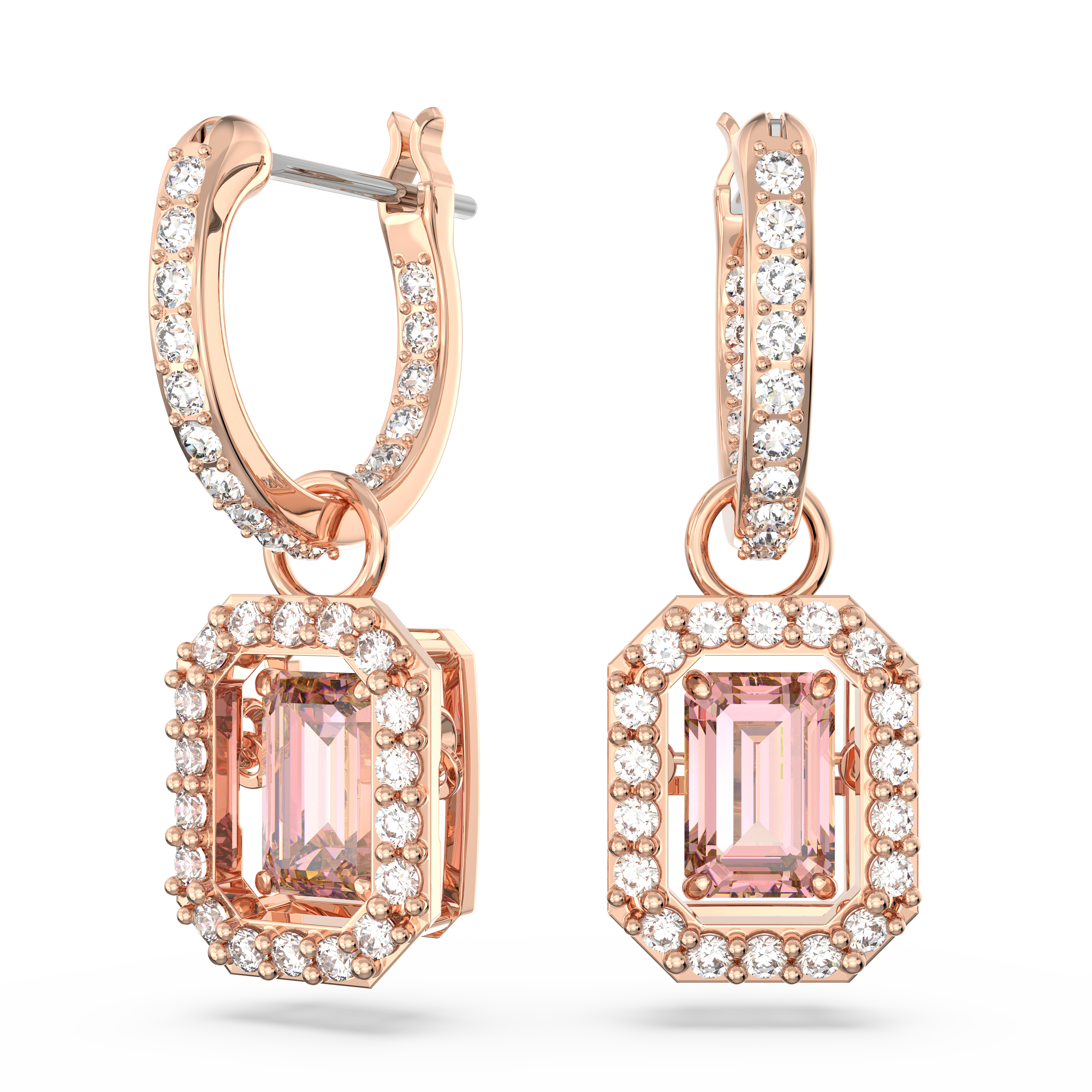 SWAROVSKI MILLENIA DROP EARRINGS, OCTAGON CUT, PINK, ROSE GOLD-TONE PLATED 5649474