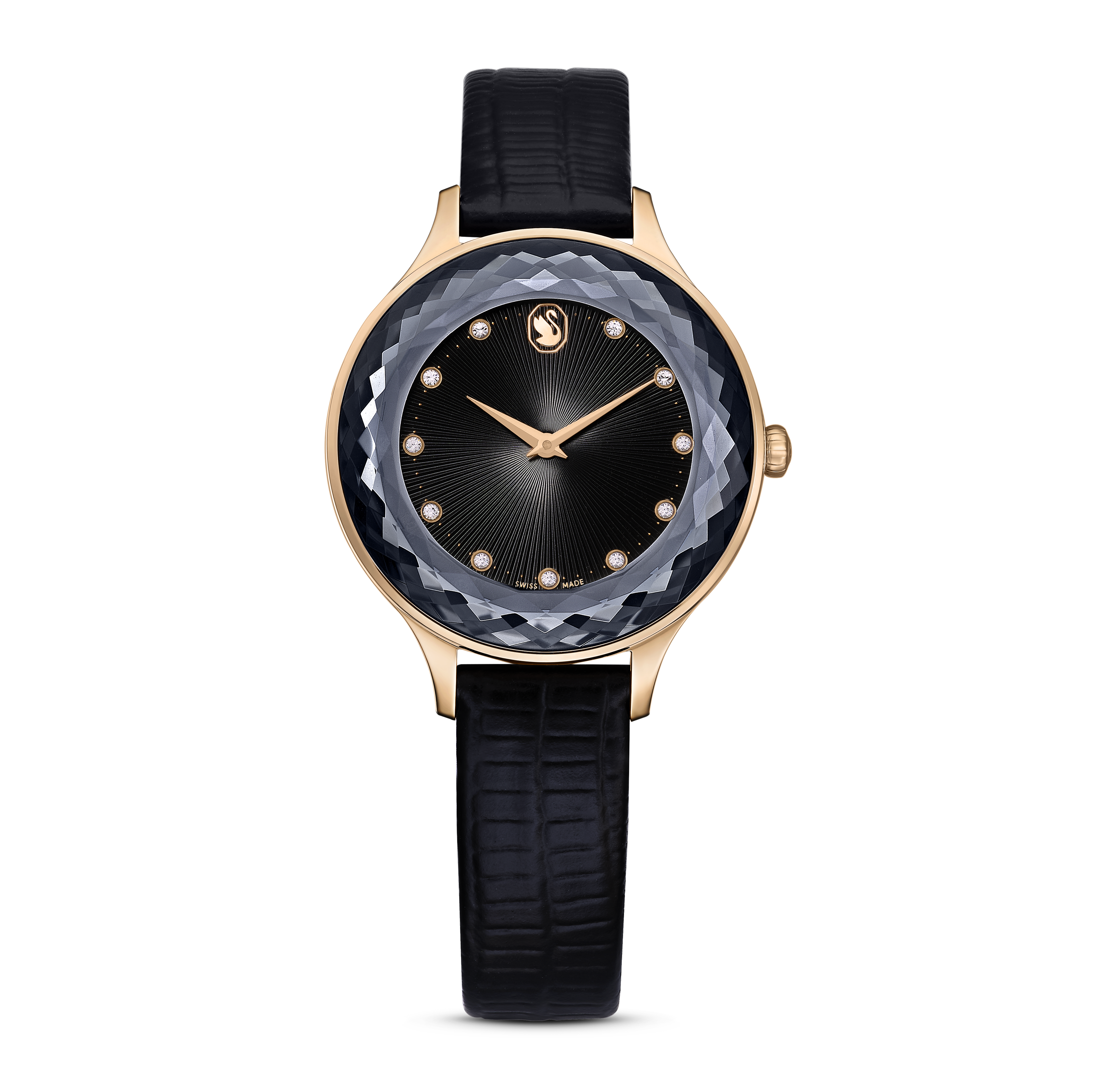 SWAROVSKI OCTEA NOVA WATCH, SWISS MADE, LEATHER STRAP, BLACK, ROSE GOLD-TONE FINISH 5650033