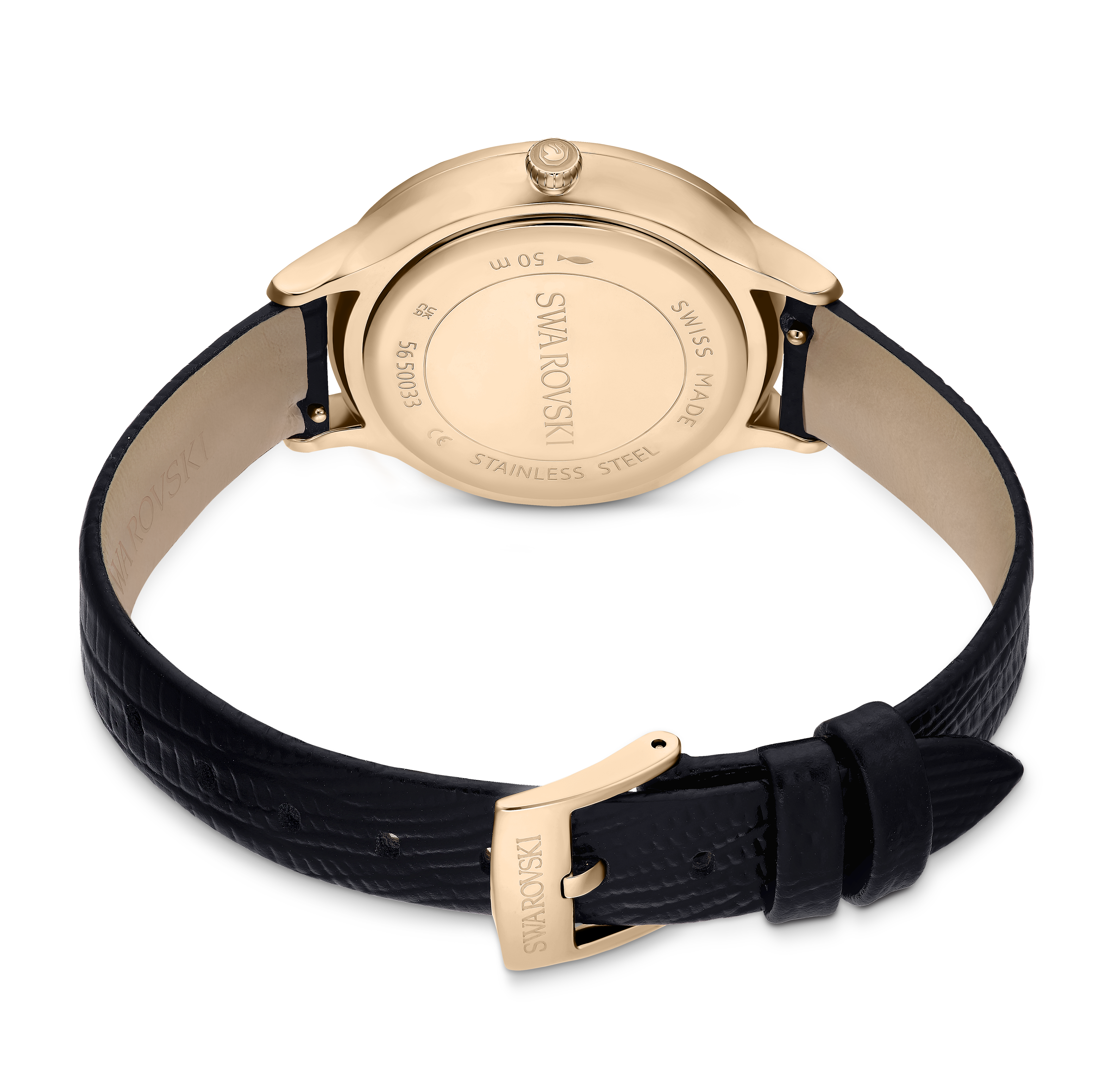 SWAROVSKI OCTEA NOVA WATCH, SWISS MADE, LEATHER STRAP, BLACK, ROSE GOLD-TONE FINISH 5650033