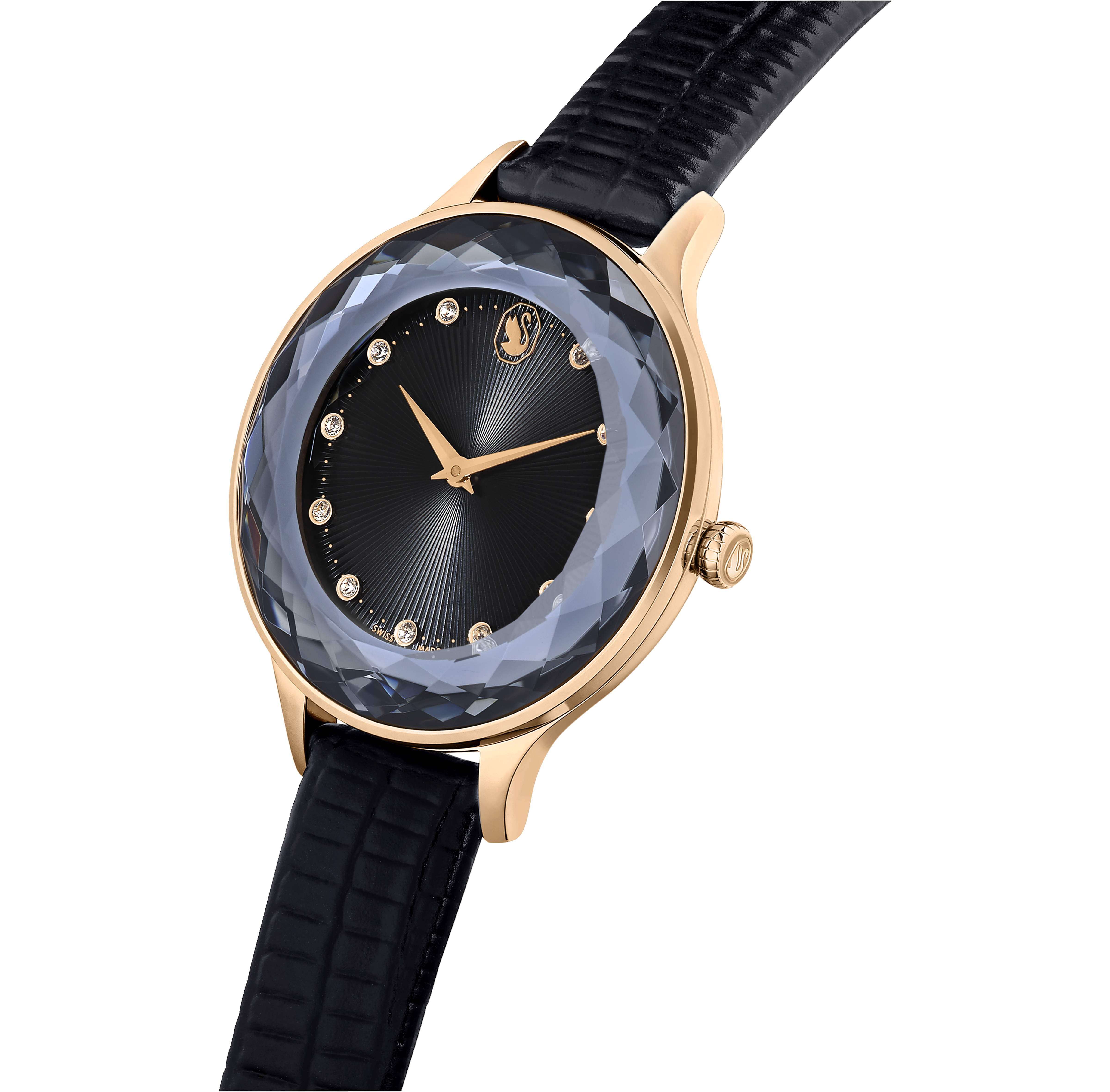 SWAROVSKI OCTEA NOVA WATCH, SWISS MADE, LEATHER STRAP, BLACK, ROSE GOLD-TONE FINISH 5650033