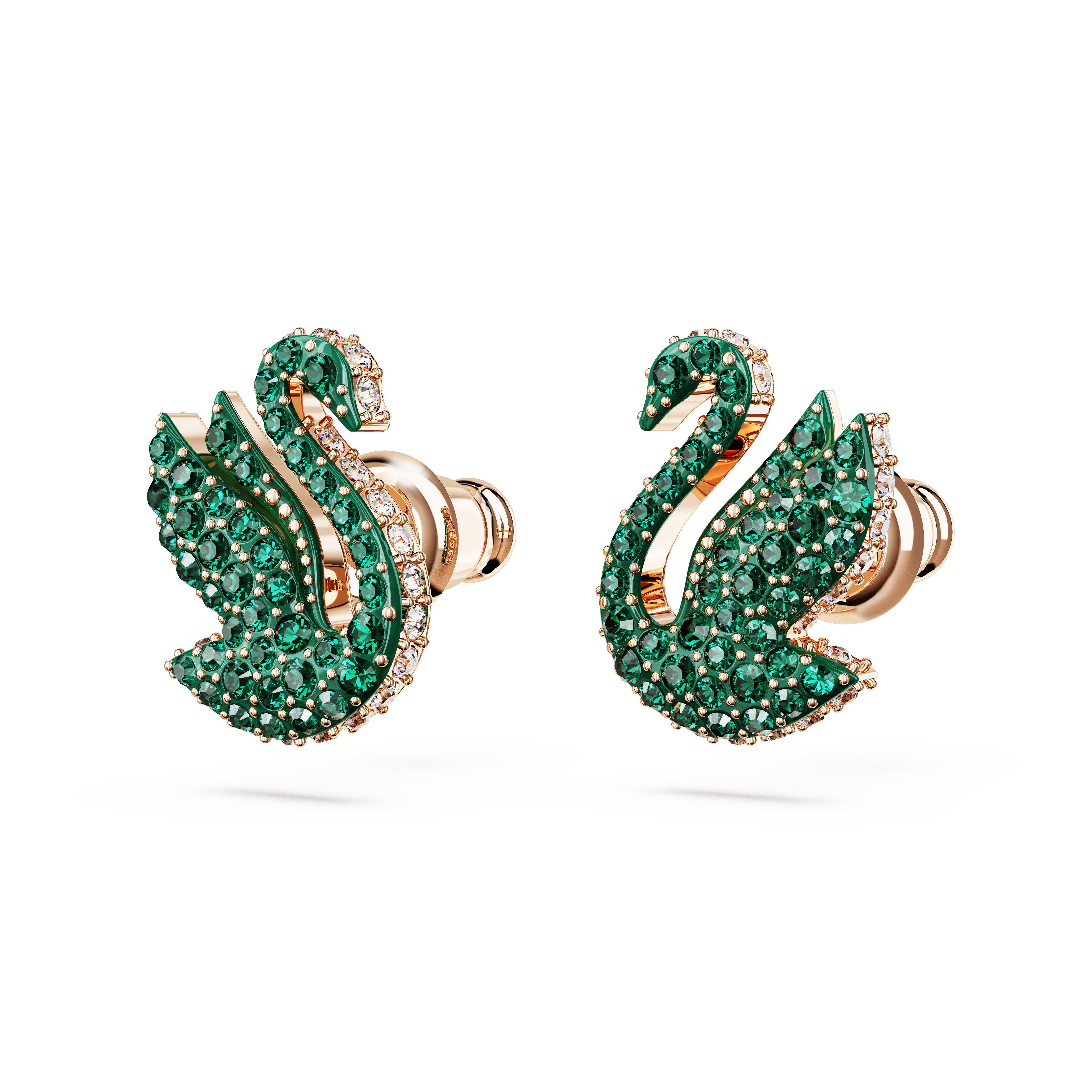 SWAROVSKI SWAROVSKI ICONIC SWAN STUD EARRINGS, SWAN, GREEN, ROSE GOLD-TONE PLATED 5650063