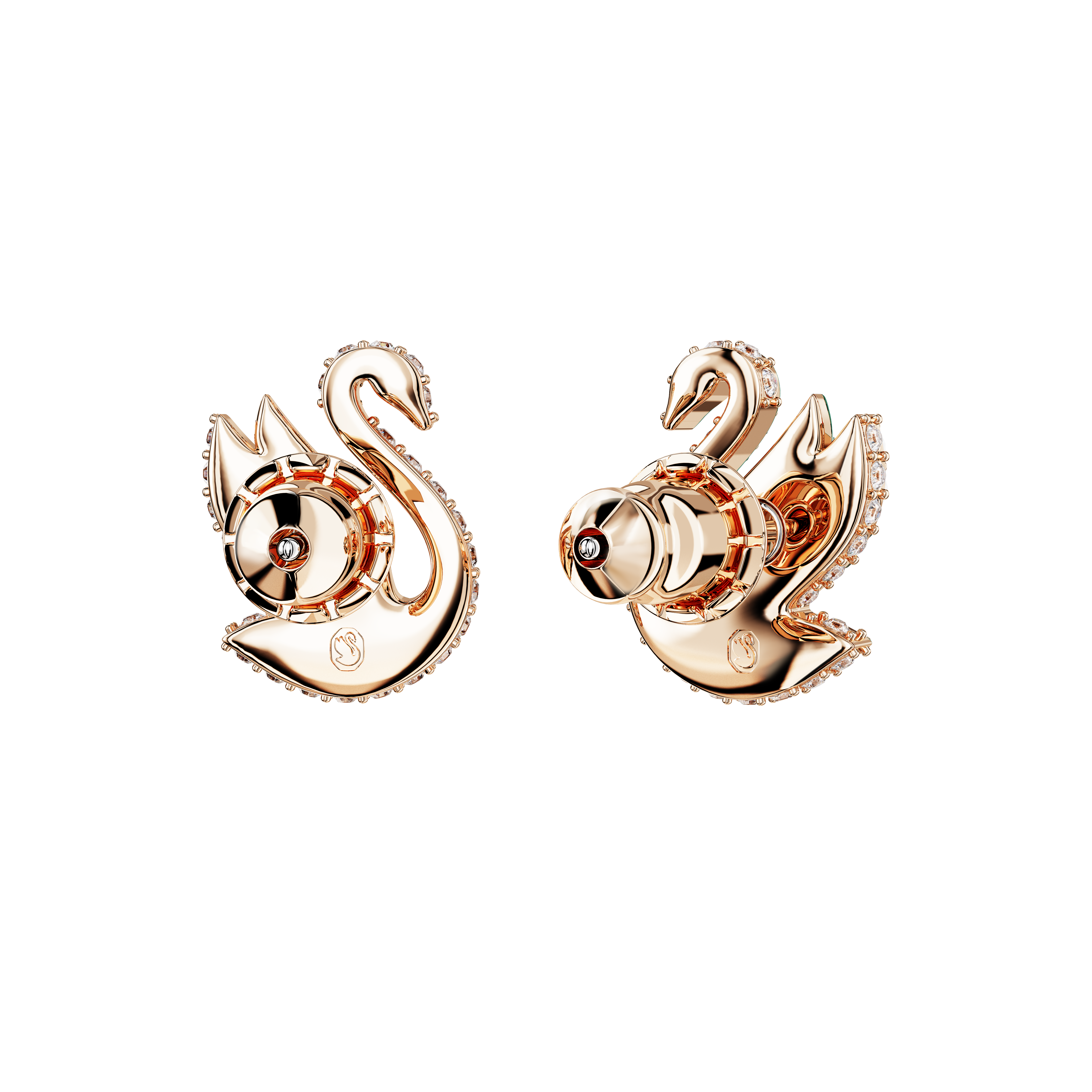 SWAROVSKI SWAROVSKI ICONIC SWAN STUD EARRINGS, SWAN, GREEN, ROSE GOLD-TONE PLATED 5650063